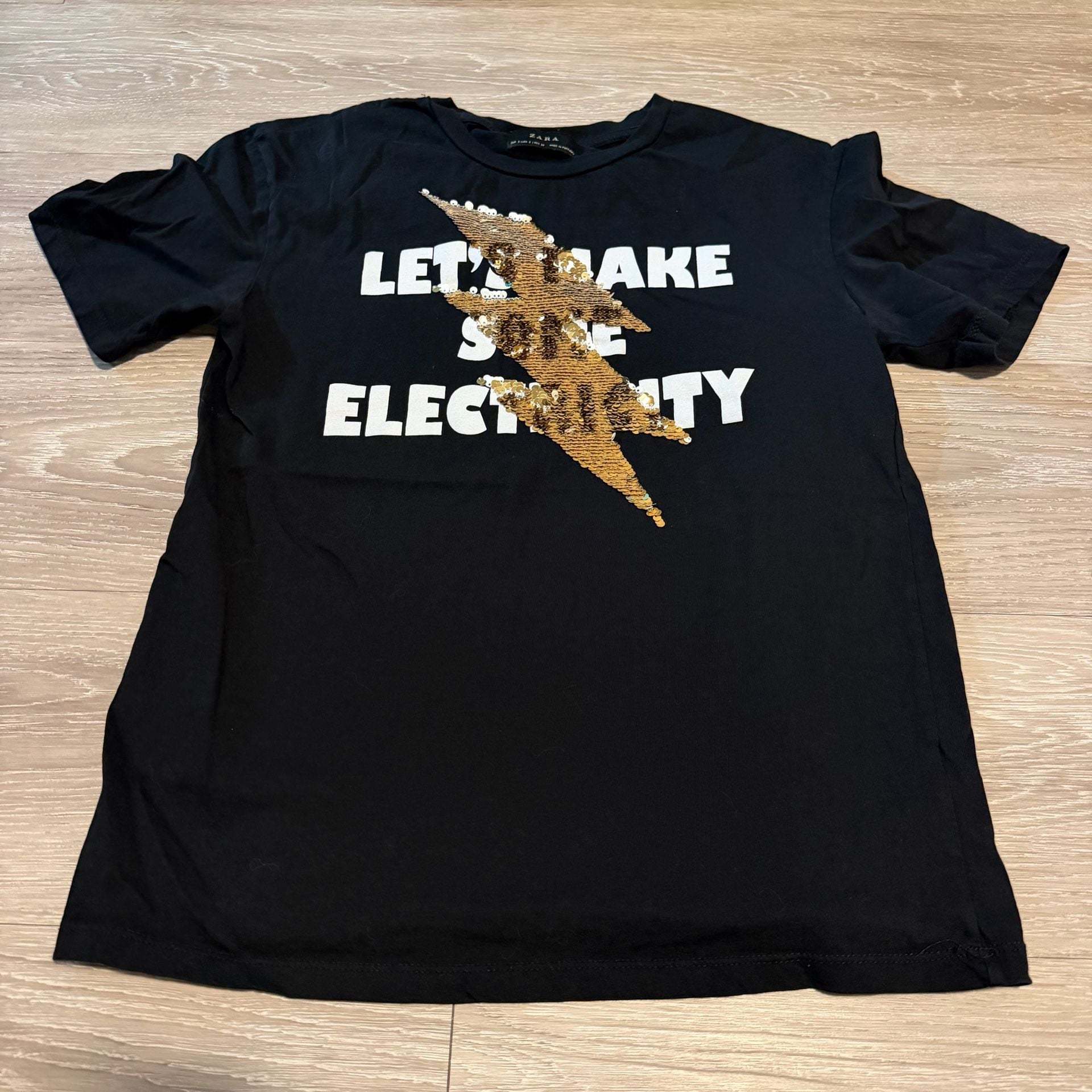 Zara Let's Make Some Electricity Sequin T-Shirt Size S 2