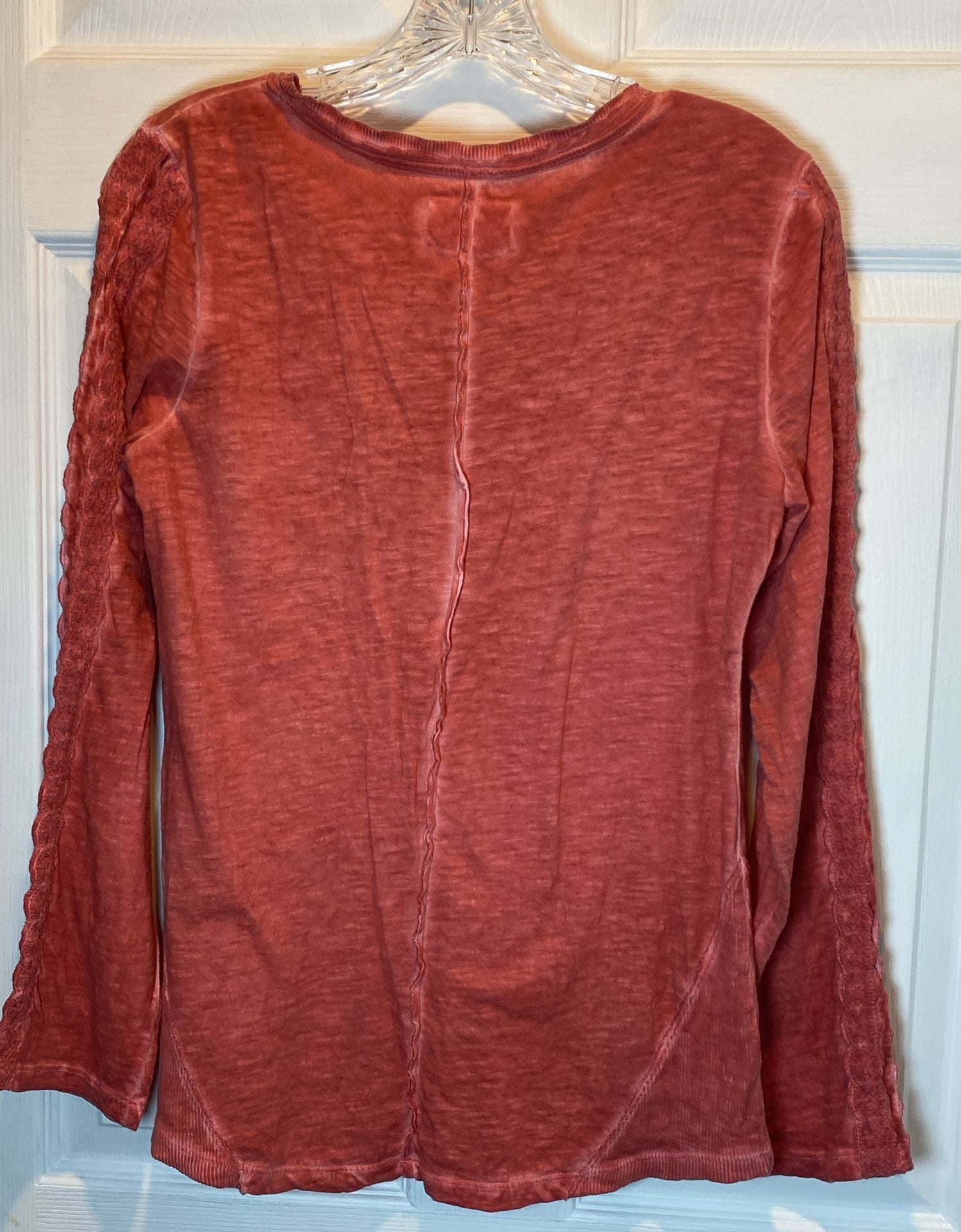 Vintage vibe Long Sleeve Coral Pink Crochet /Lace Button Front Top ..., 6