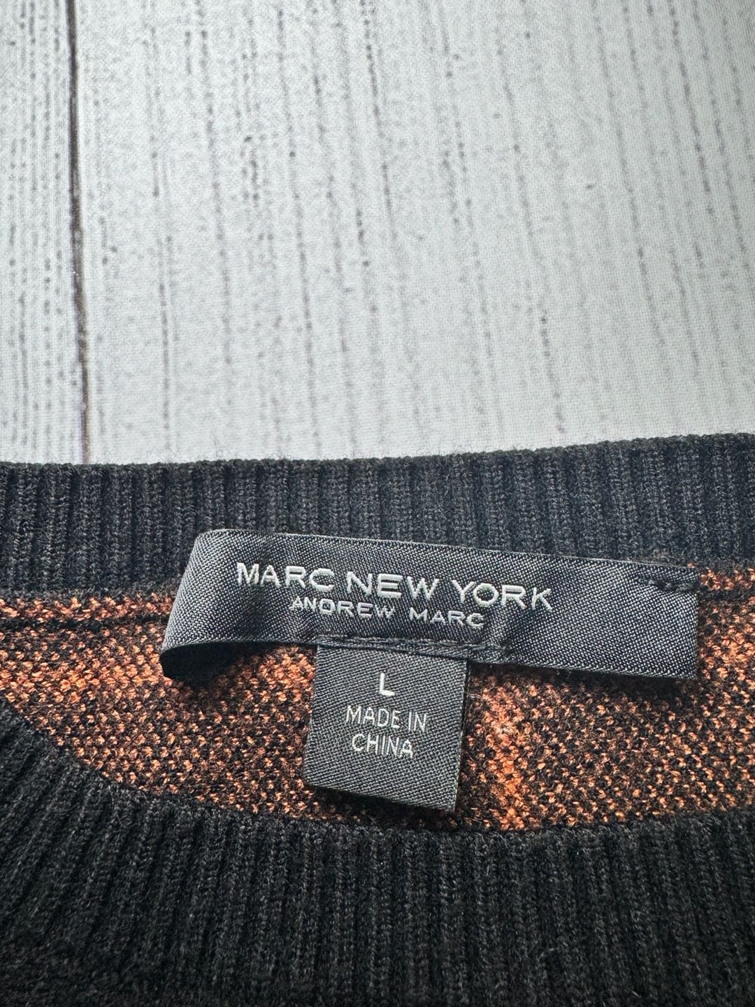 Marc New York Andrew Marc Windowpane Plaid Batwing Sweater L Black Orange 4