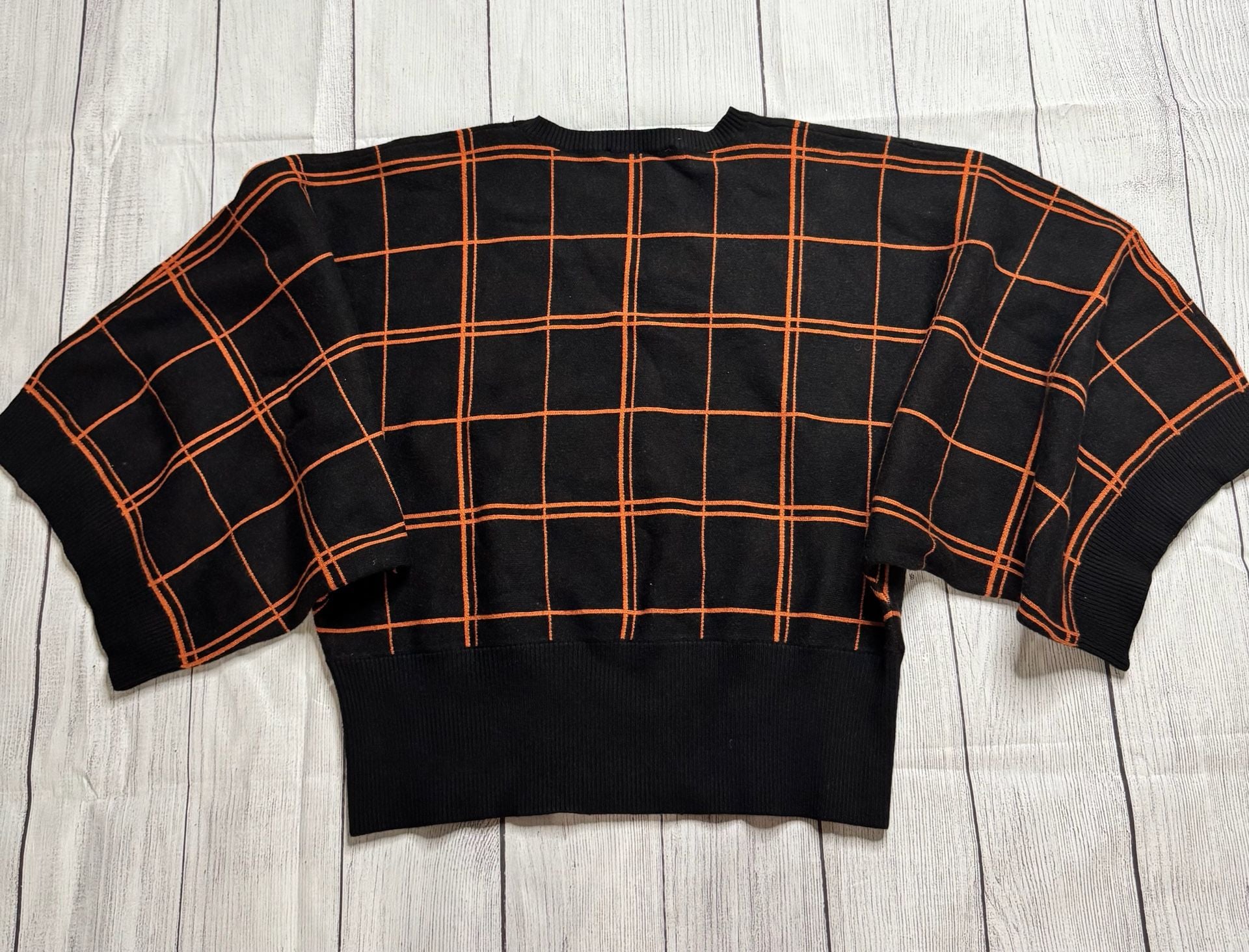 Marc New York Andrew Marc Windowpane Plaid Batwing Sweater L Black Orange 5