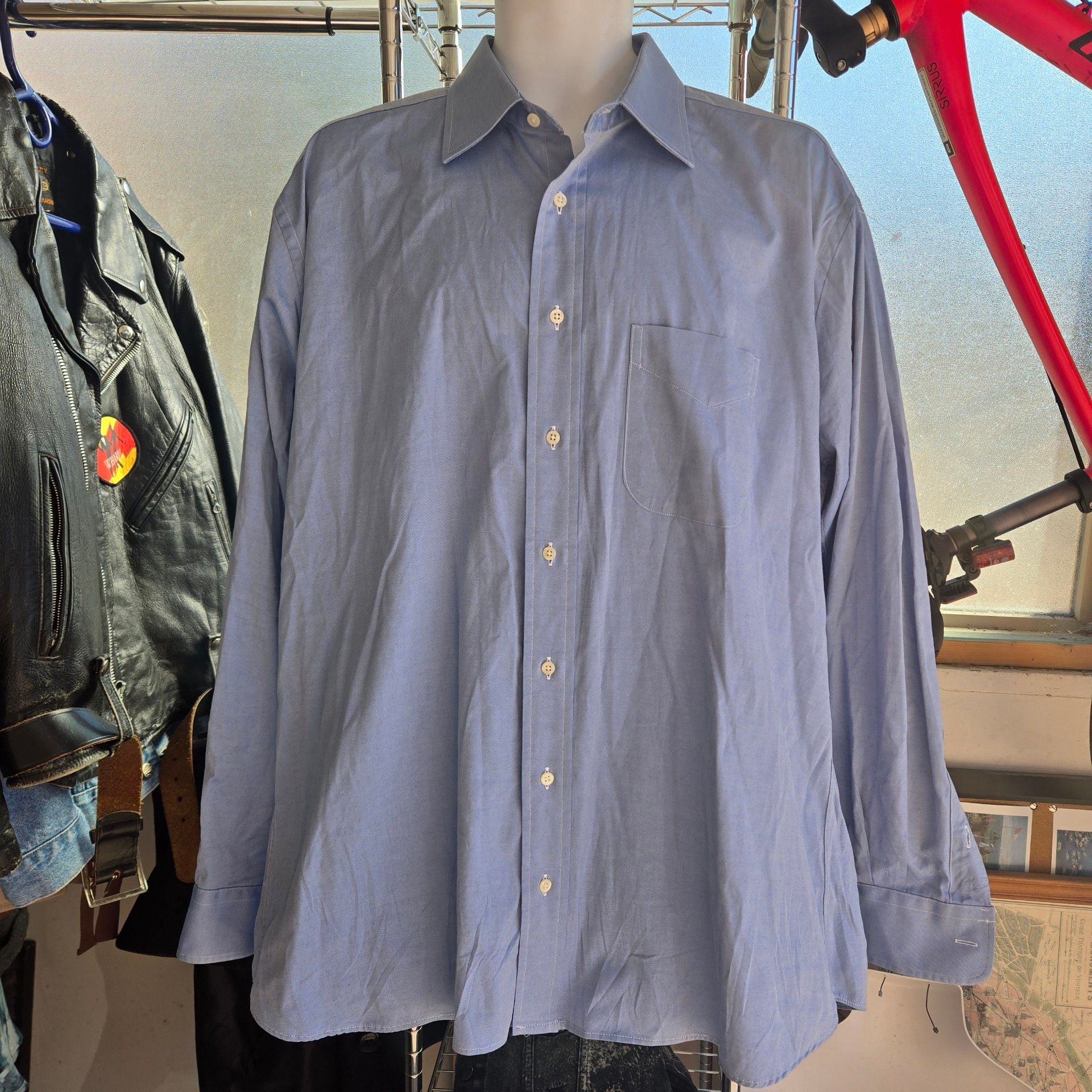 Gitman Bros Pinpoint Oxford Shirt 17 1/2 34 Blue Long Sleeve 2