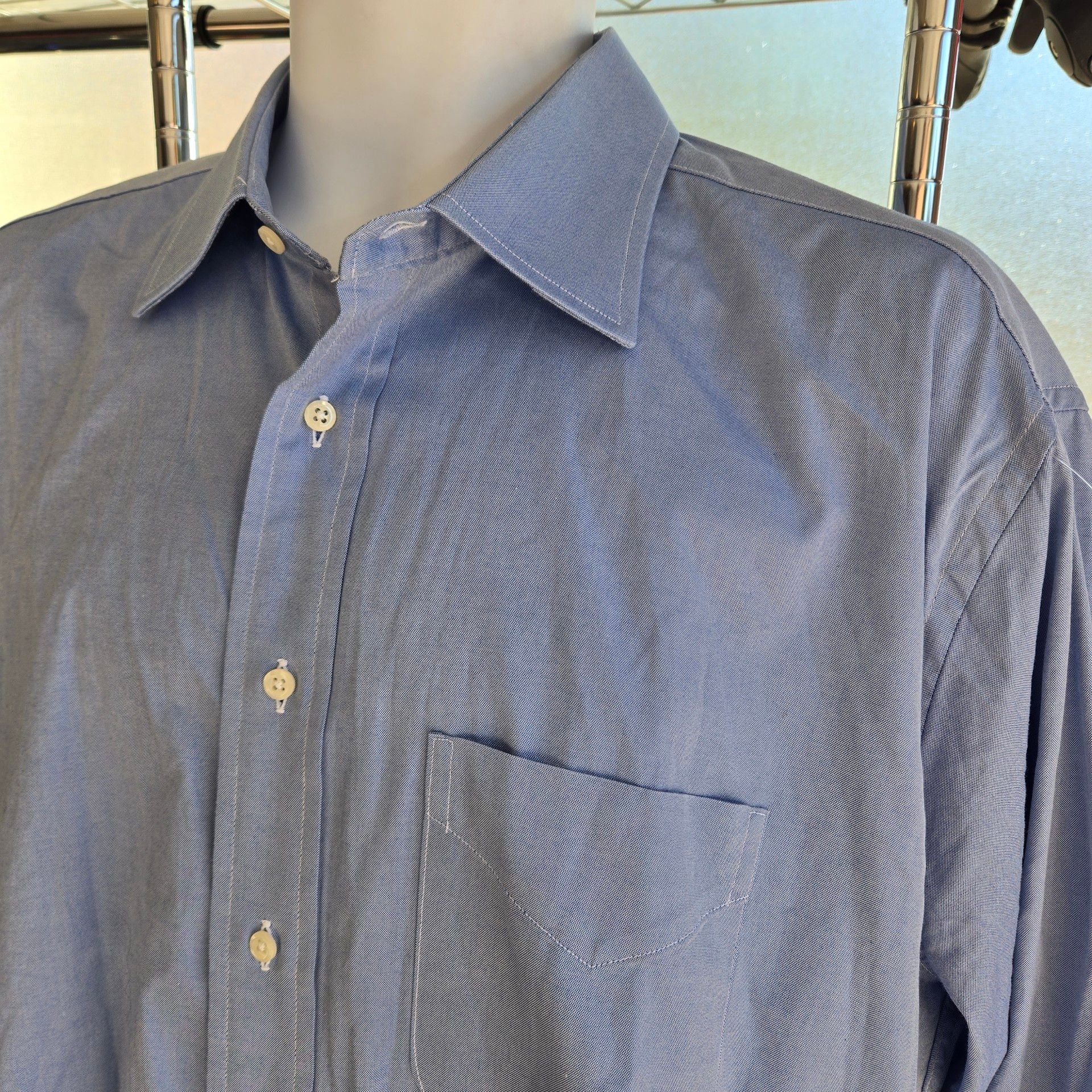 Gitman Bros Pinpoint Oxford Shirt 17 1/2 34 Blue Long Sleeve 3