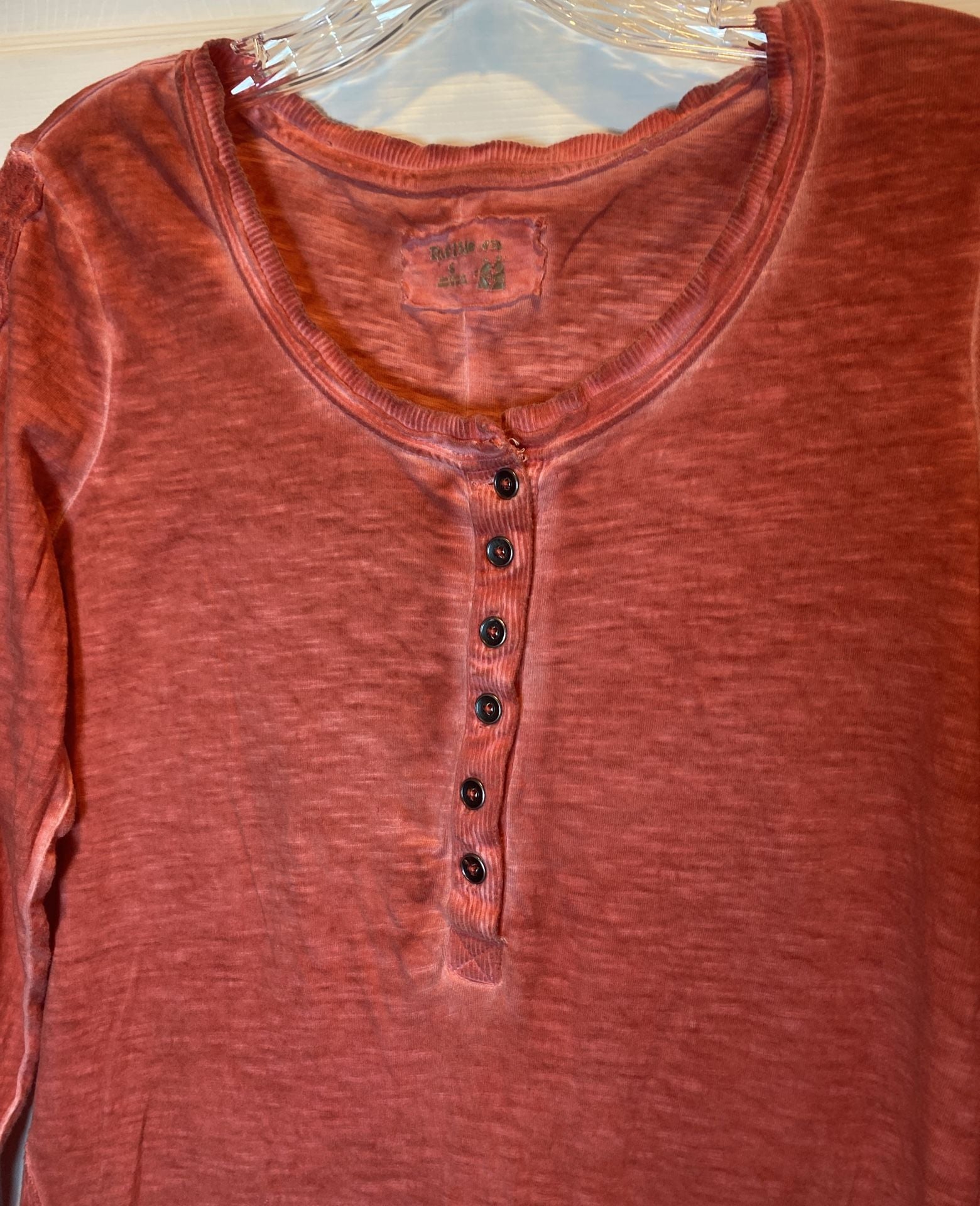 Vintage vibe Long Sleeve Coral Pink Crochet /Lace Button Front Top ..., 5