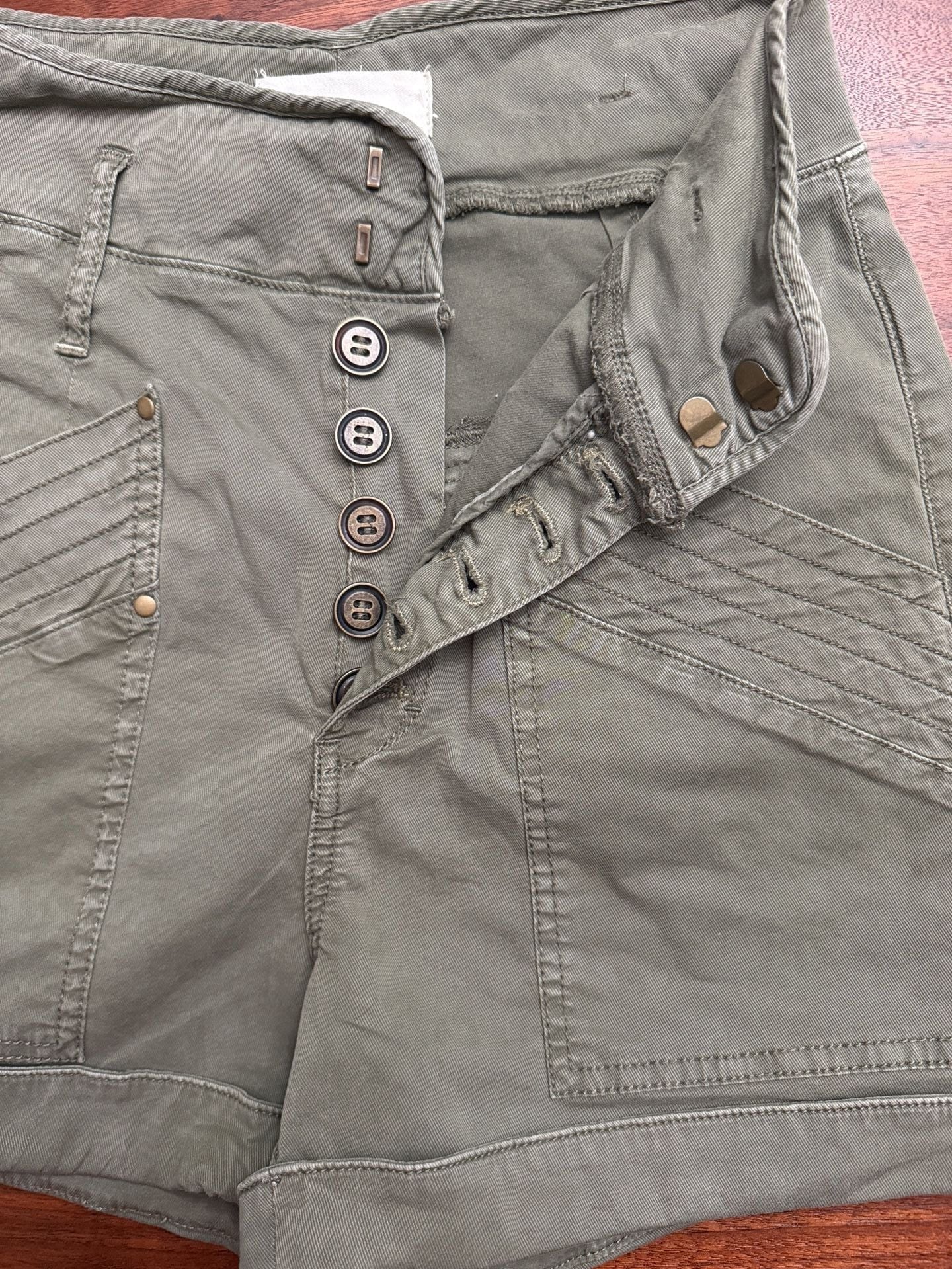 Anthropologie high waste Utility Shorts Size 2 Green Cotton Button-Fly 5