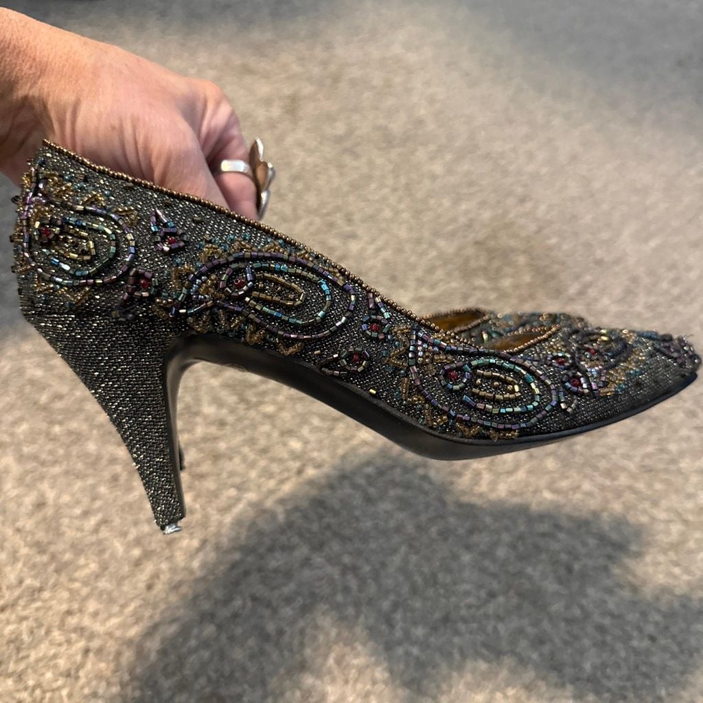 Impo Beaded Paisley Heels Pumps Metallic Multi Stiletto 7.5 3