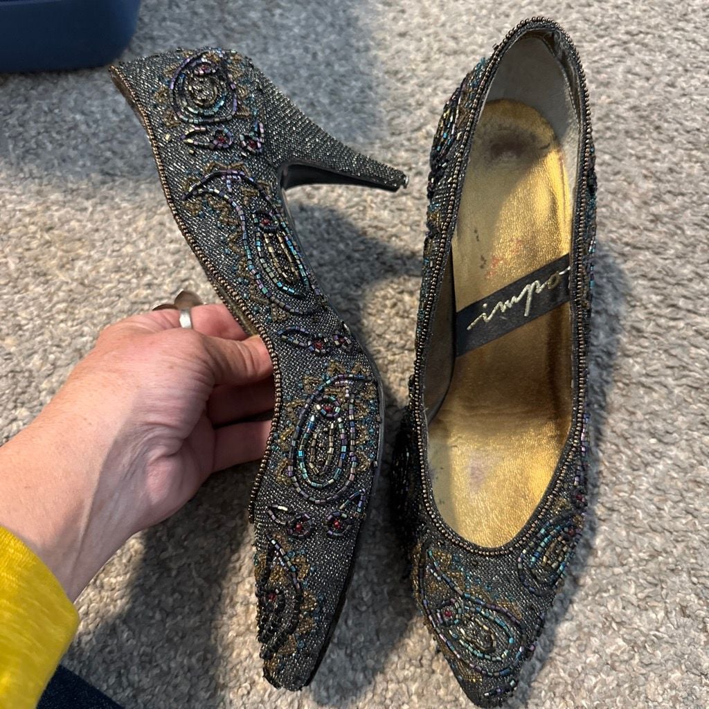 Impo Beaded Paisley Heels Pumps Metallic Multi Stiletto 7.5 4