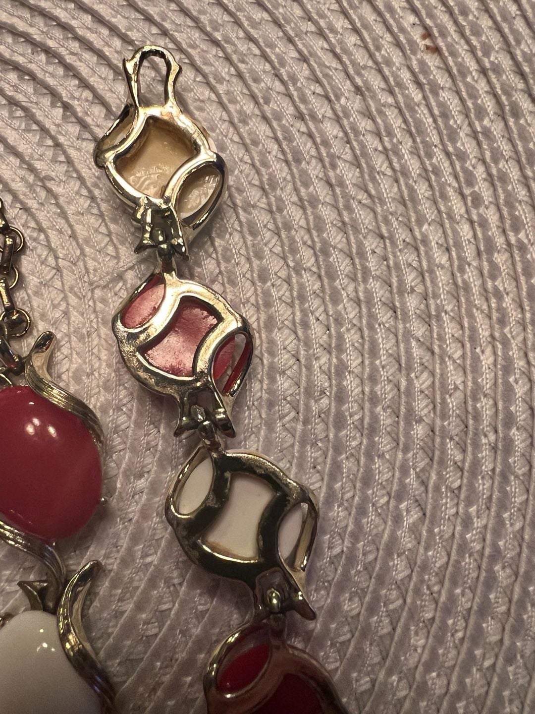 Vintage Red And White Cabochon Necklace And Bracelet Set 4