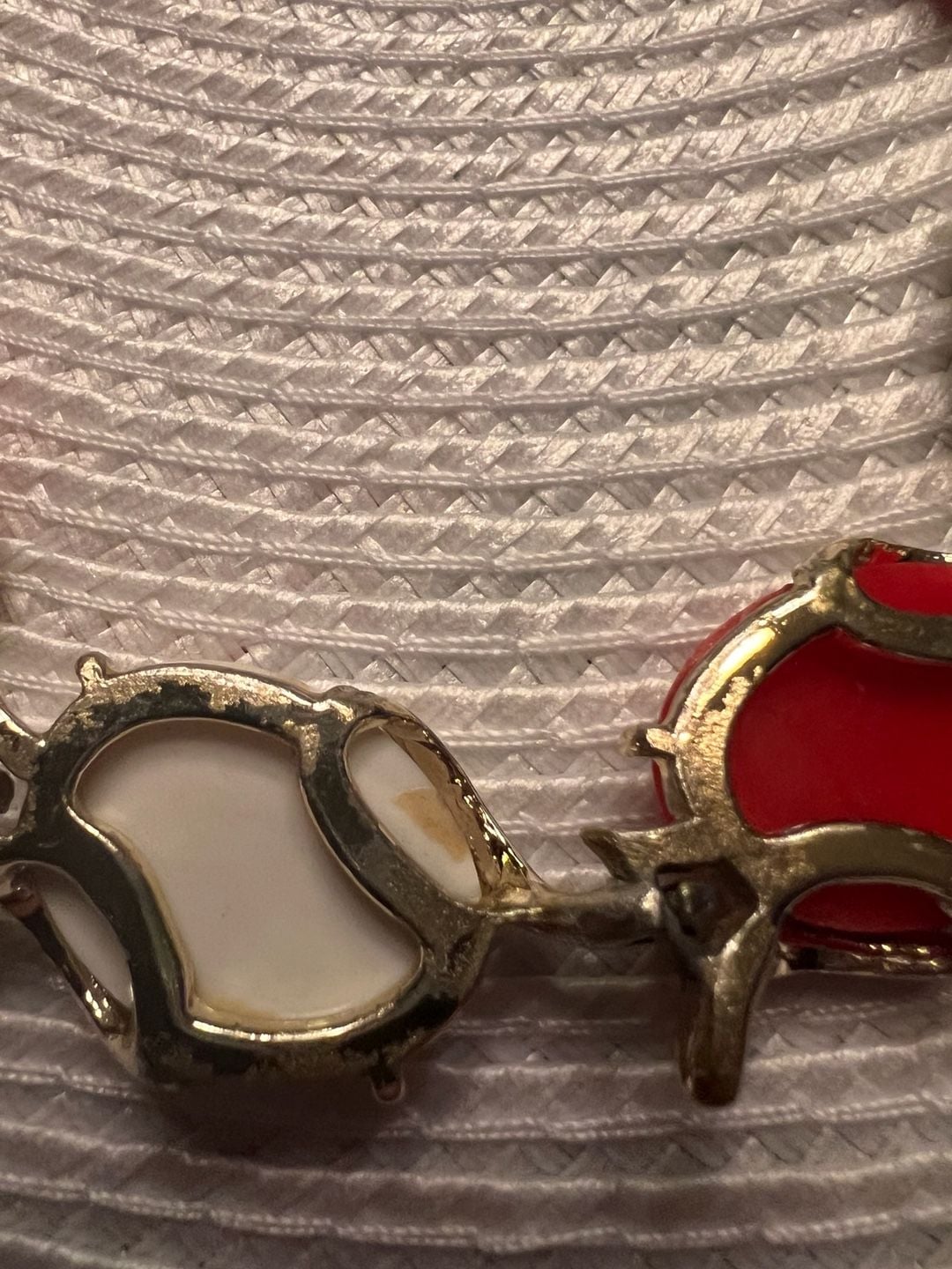 Vintage Red And White Cabochon Necklace And Bracelet Set 7