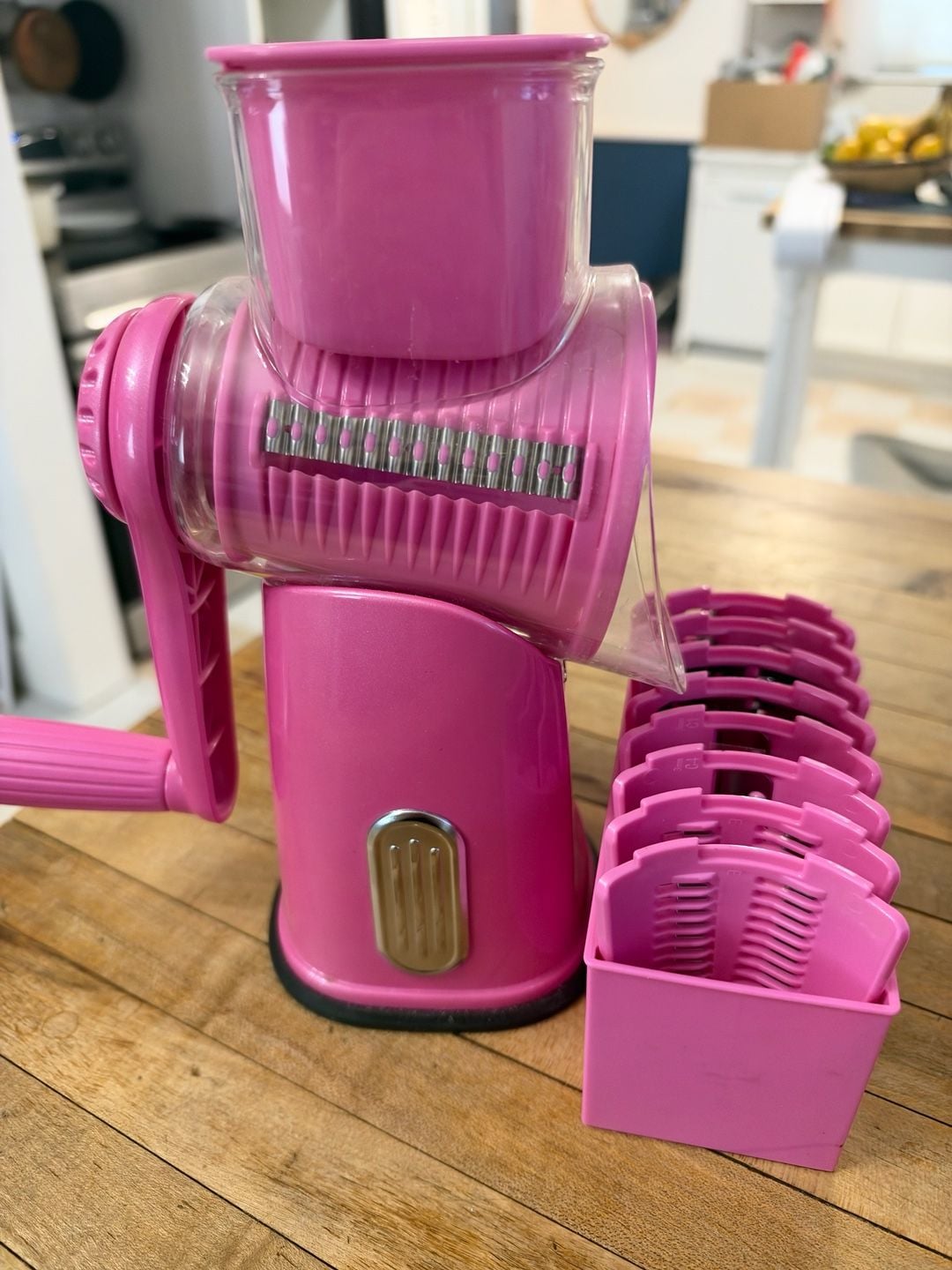 Pukomc Rotary Cheese Grater with Handle, Pink, 5 Blades, Suction ..., 3