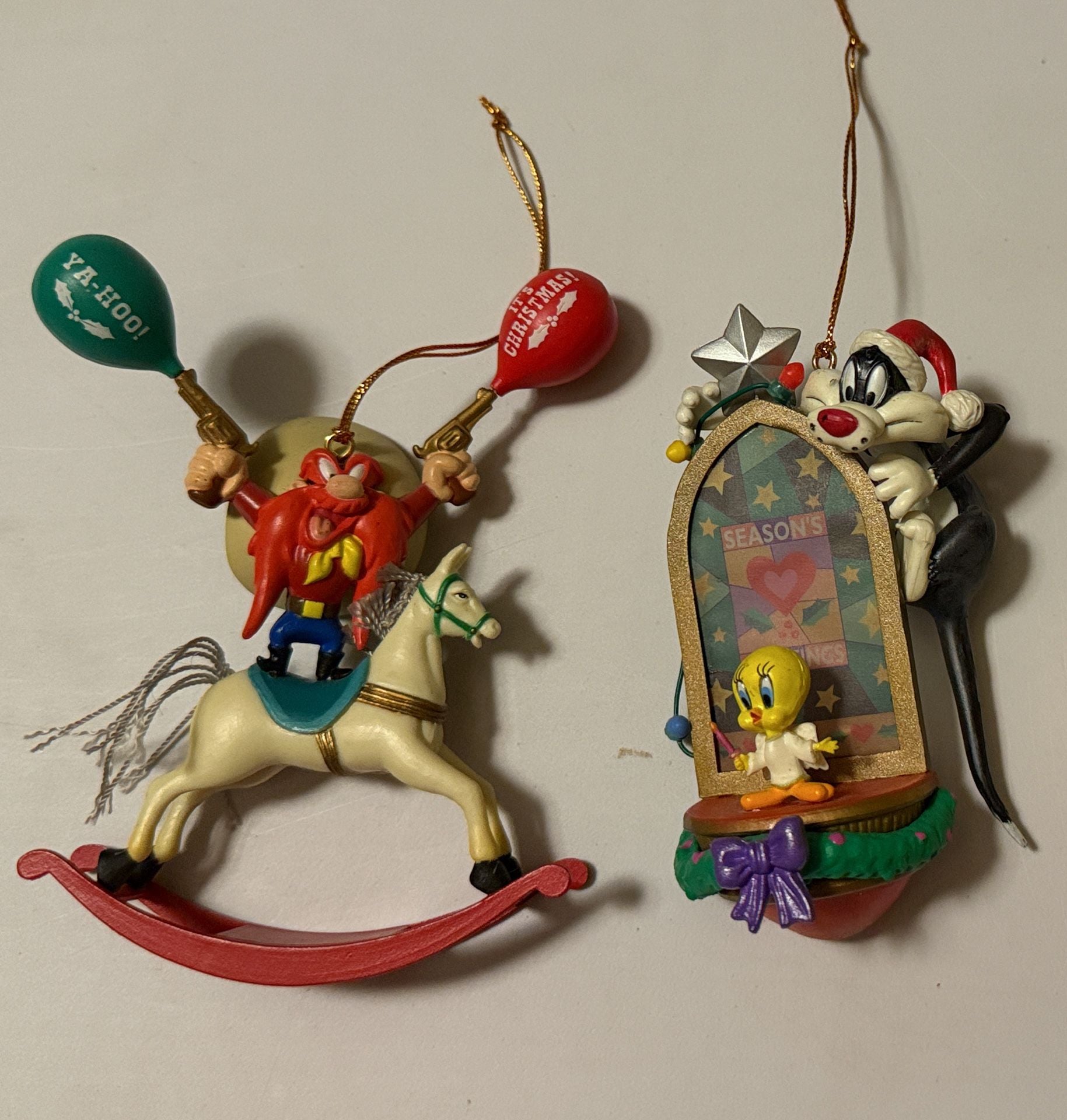 Trevco Looney Tunes Yosemite Sam Sylvester Tweety Christmas Ornaments Set of 2 1