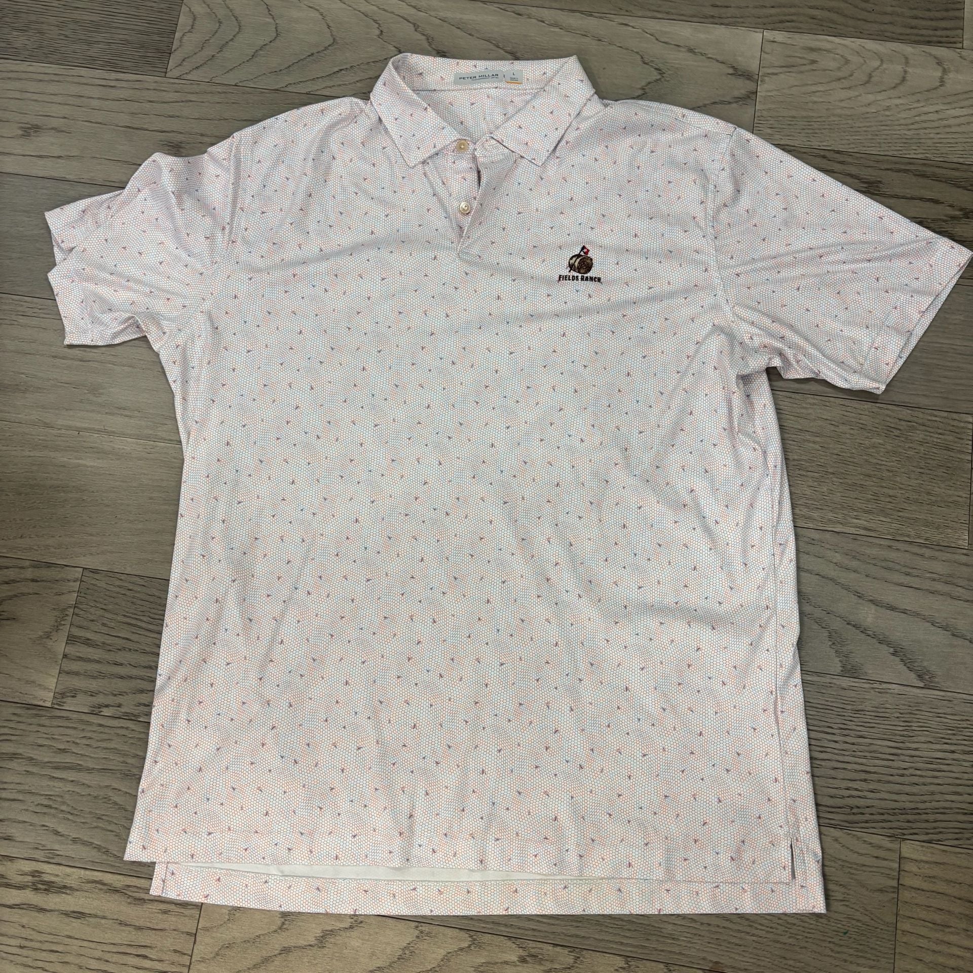 Peter Millar Fields Ranch Golf Polo Shirt Size L White Honeycomb 2