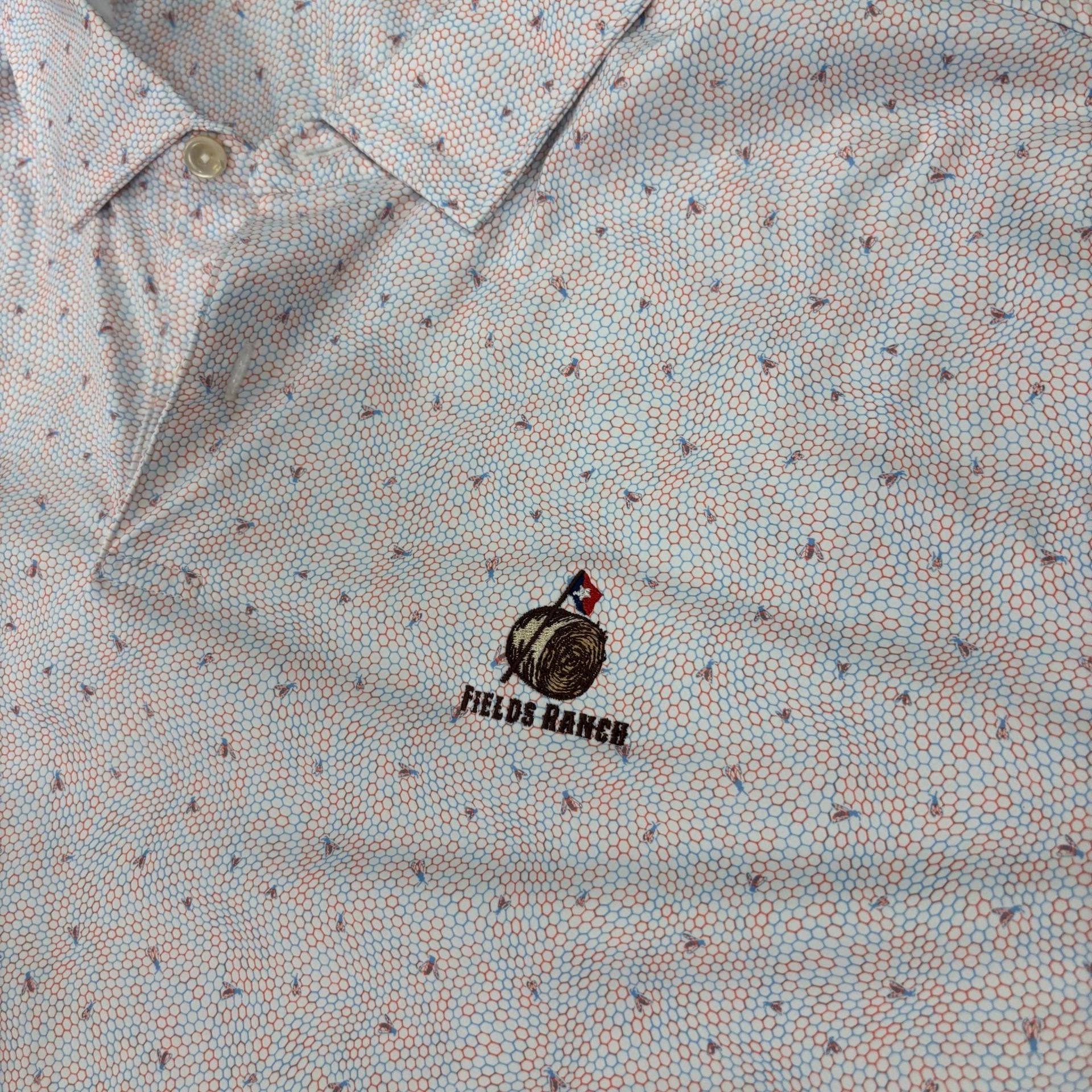 Peter Millar Fields Ranch Golf Polo Shirt Size L White Honeycomb 3