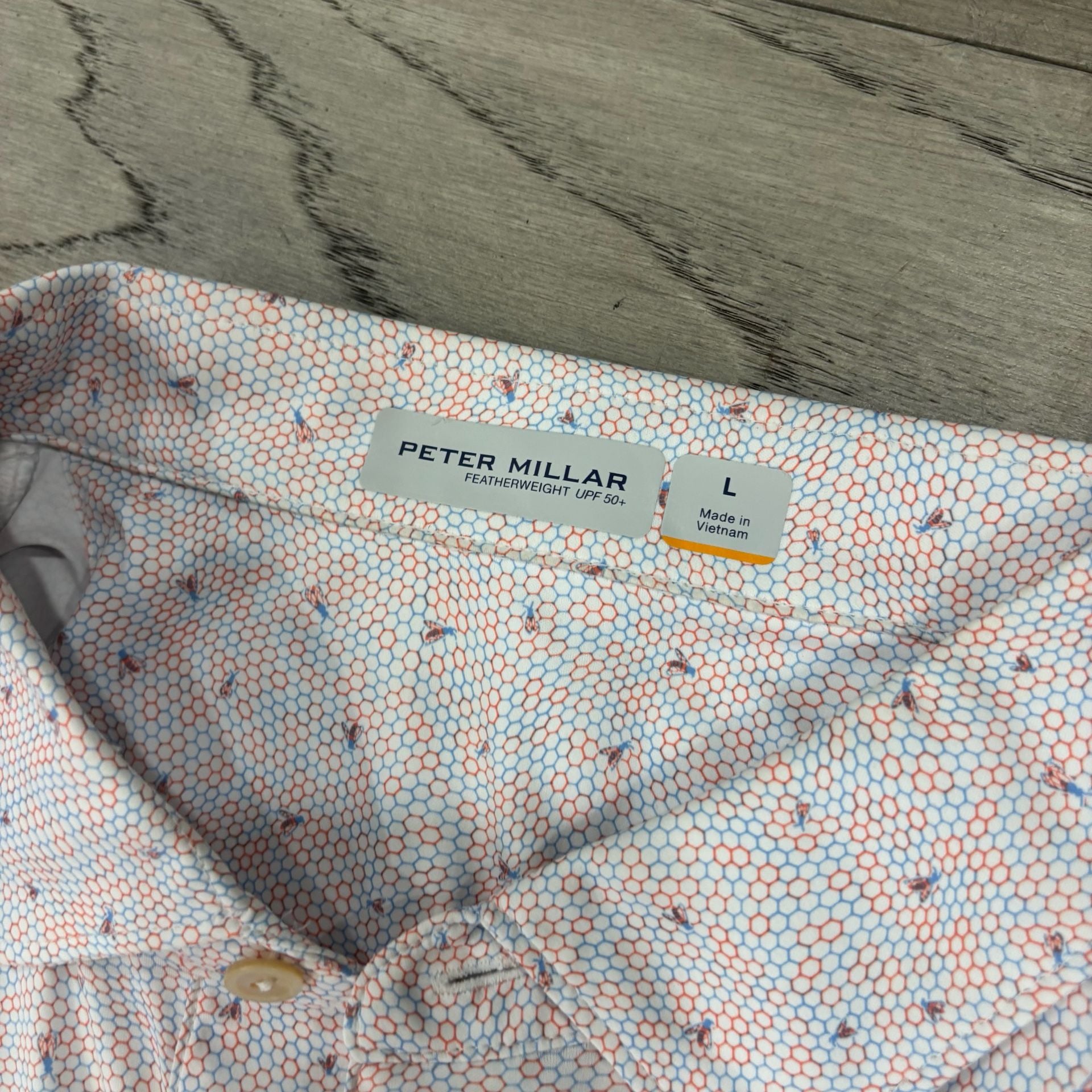 Peter Millar Fields Ranch Golf Polo Shirt Size L White Honeycomb 4