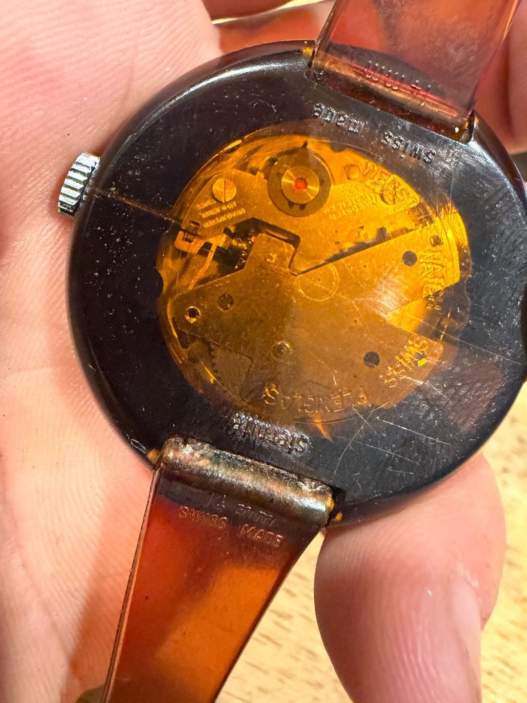 Vintage Chalet Swiss Made Wrist Watch Amber Bakelite 7
