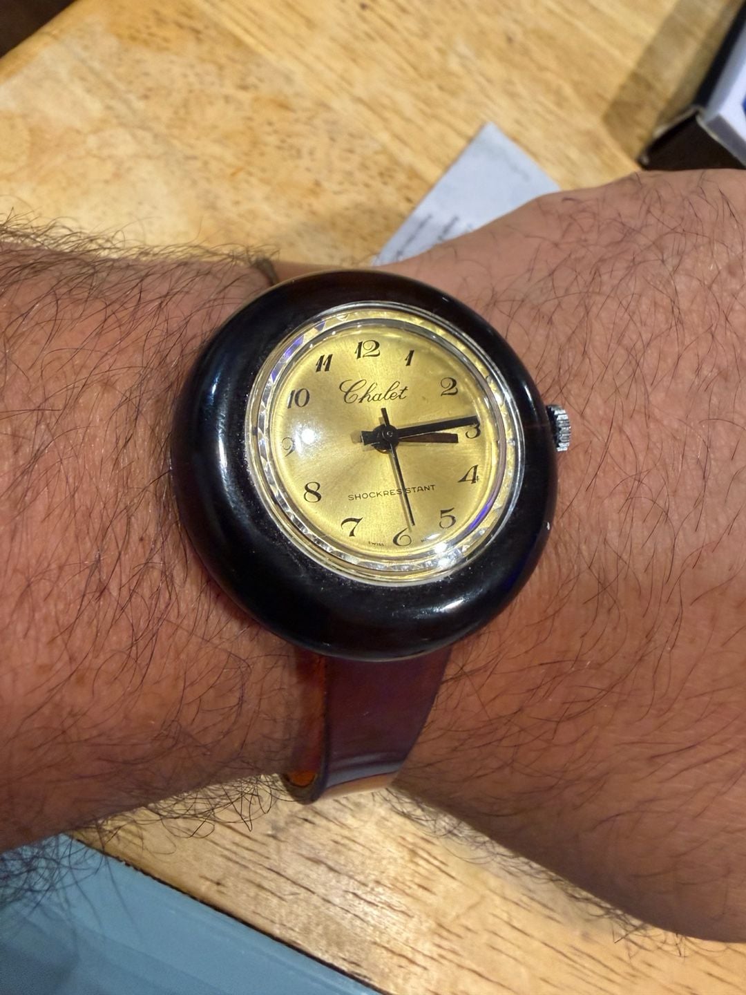 Vintage Chalet Swiss Made Wrist Watch Amber Bakelite 8