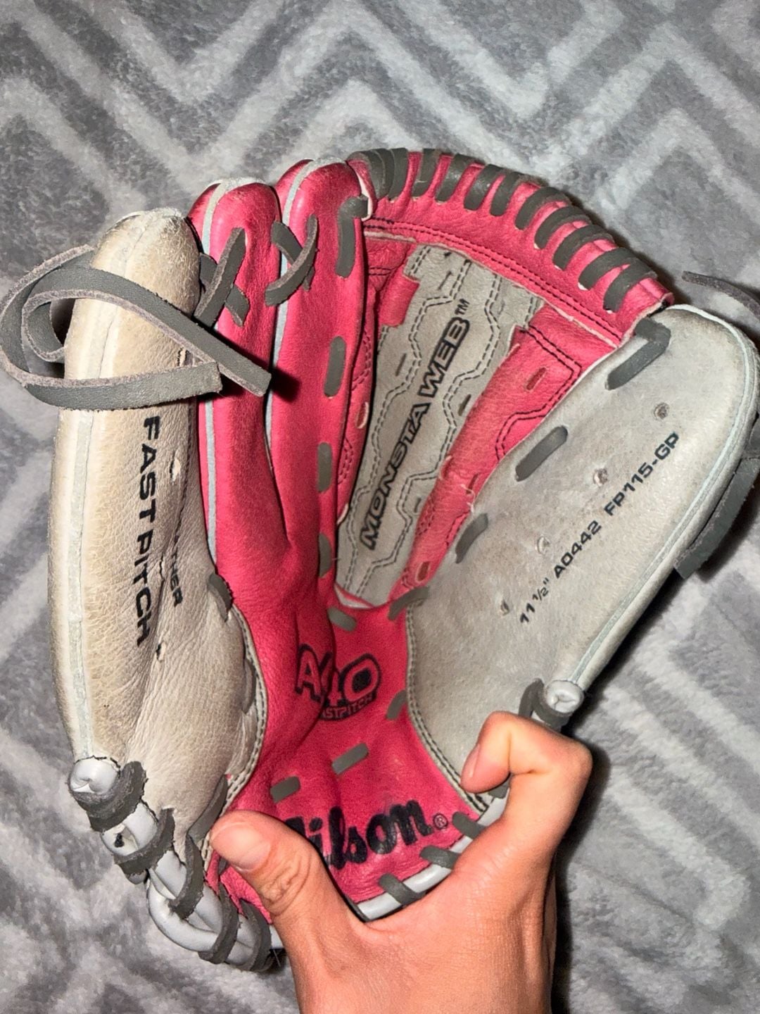 Wilson Monsta Web Fastpitch Softball Glove Pink Gray 2