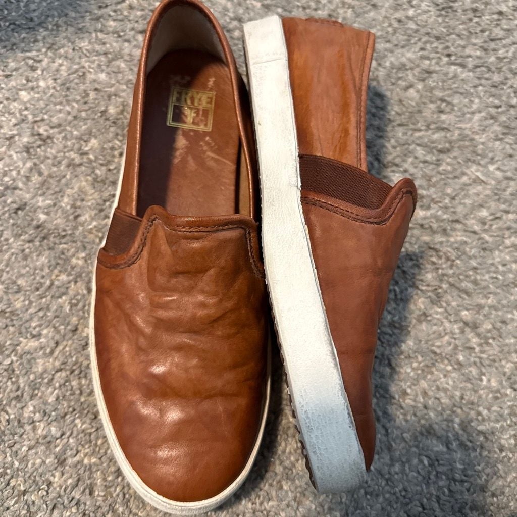 FRYE Slip On Sneakers Brown Leather Shoes 6 5