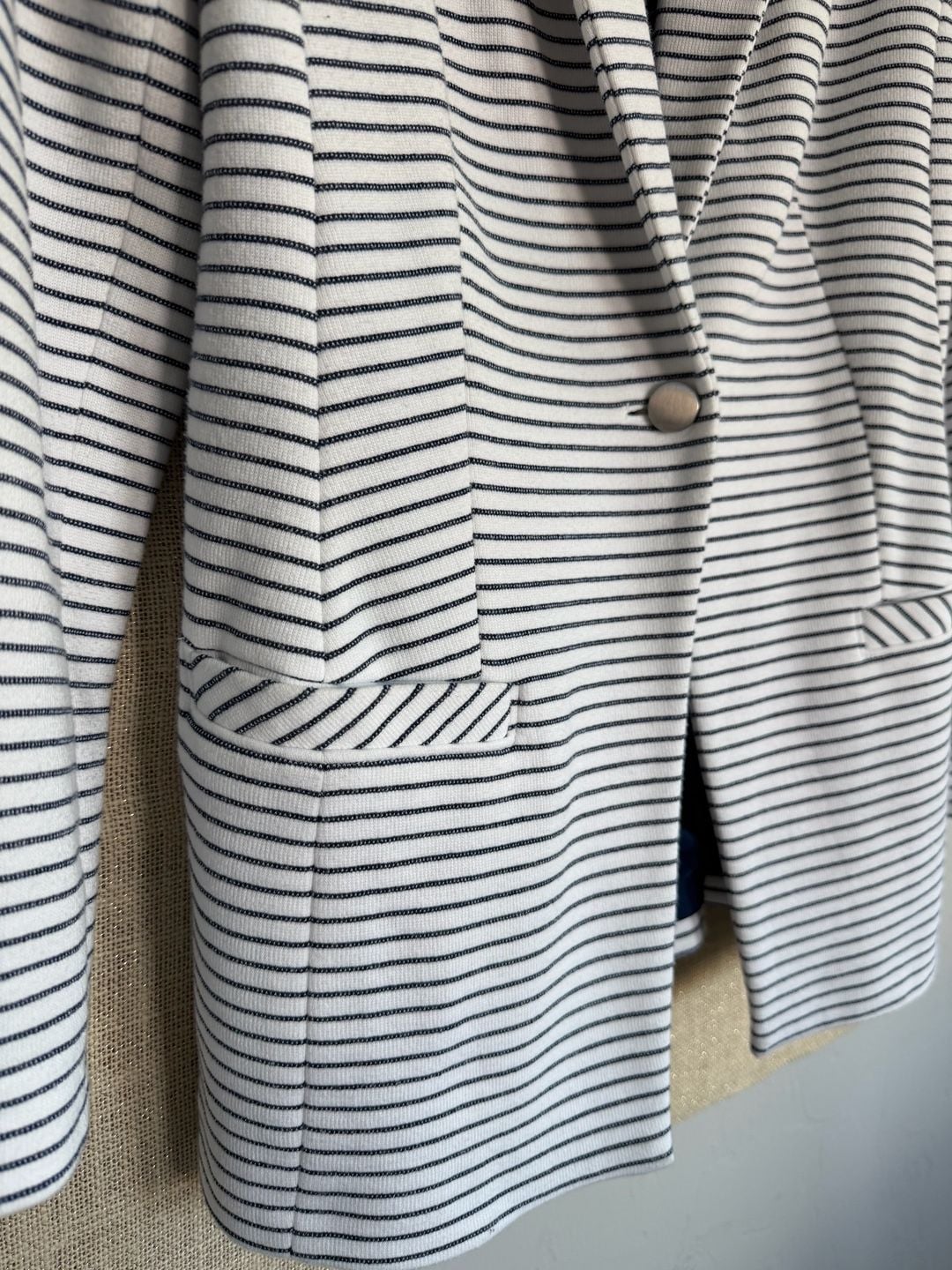 Chico's Striped Blazer Size 0 White Navy Blue One Button Jacket 5
