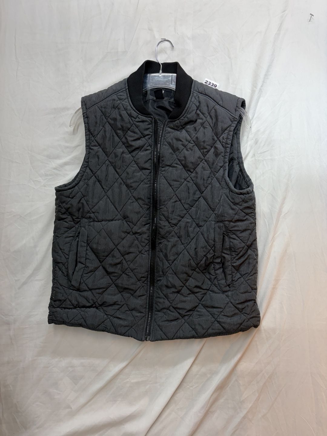 H&M Quilted Vest Size 44R Gray Full Zip Bomber Collar 2