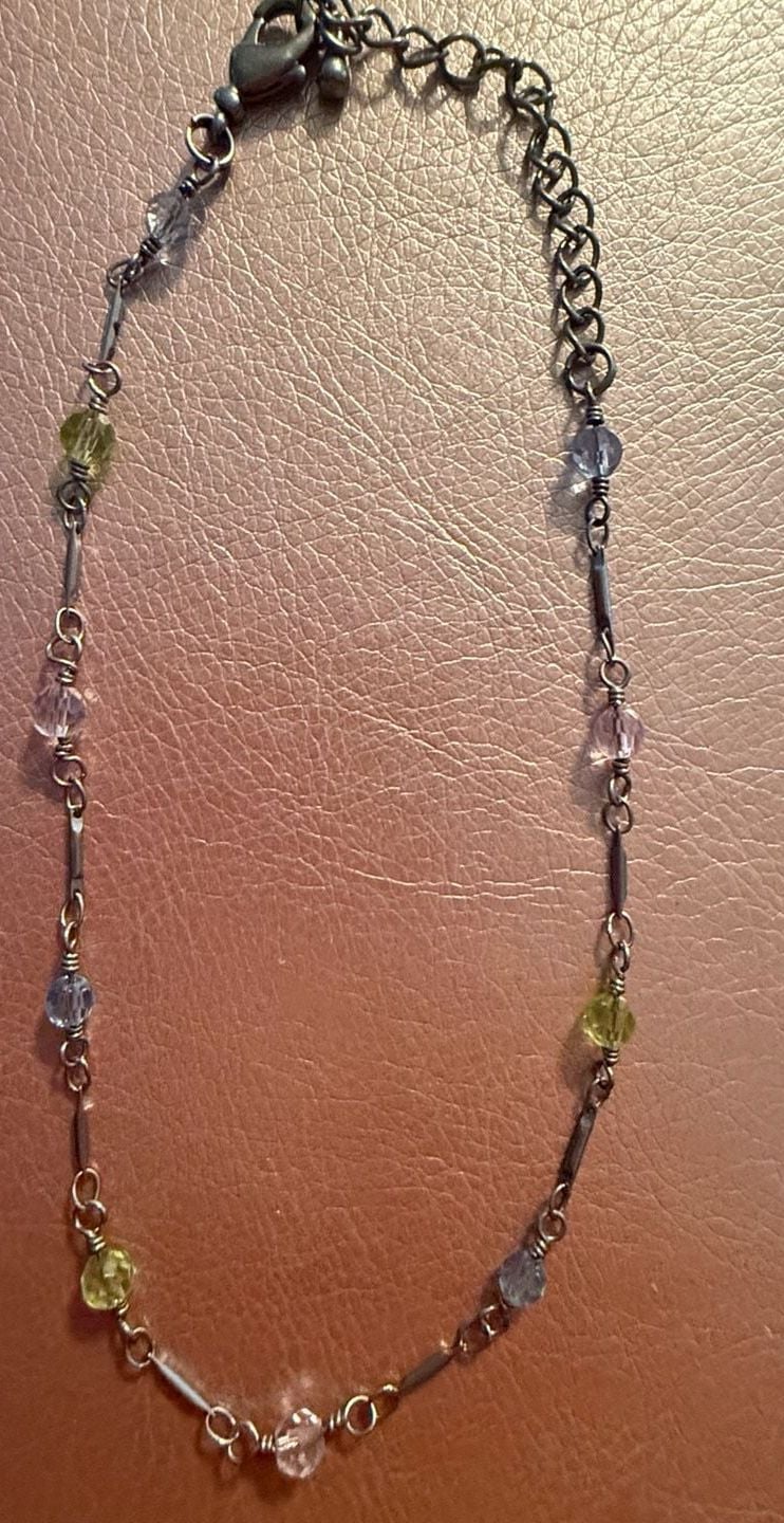 Unbranded Beaded Anklet Pastel Crystal Silver Tone Chain 3