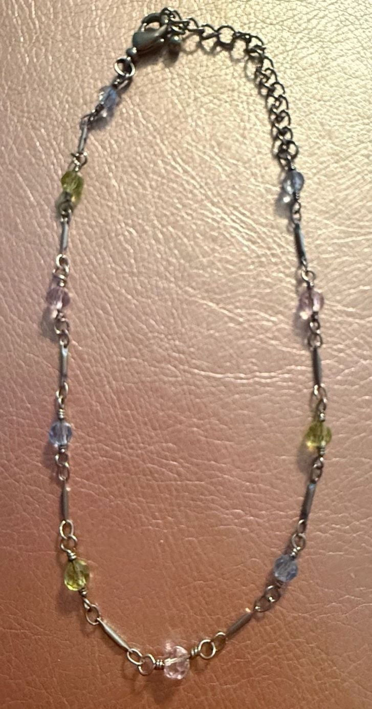 Unbranded Beaded Anklet Pastel Crystal Silver Tone Chain 4
