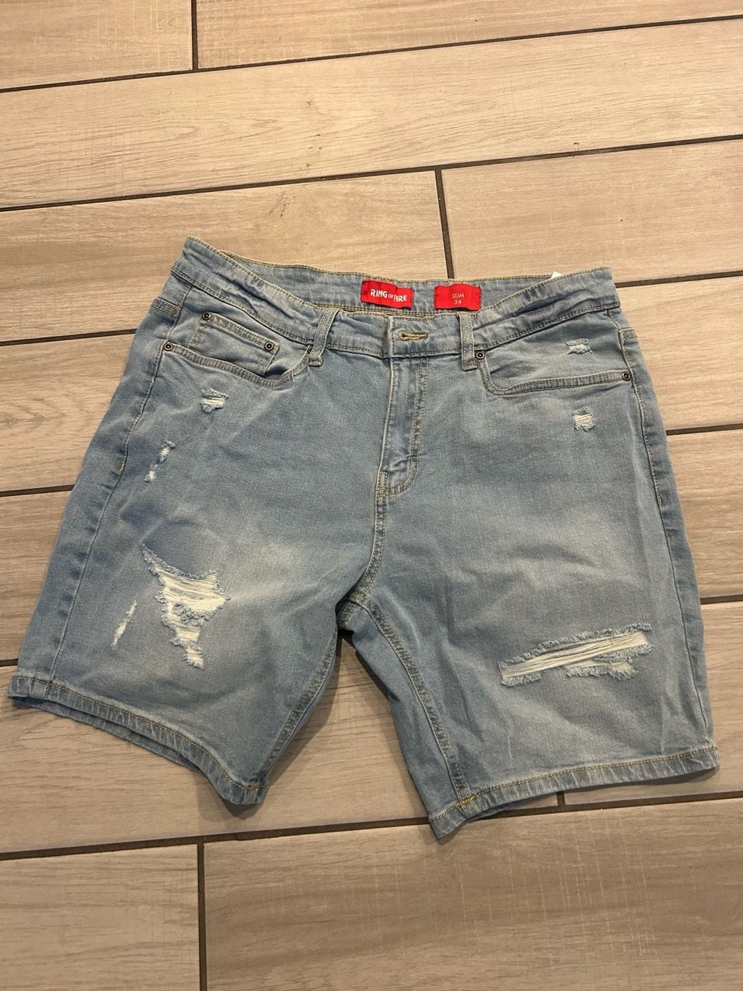 Ring of Fire Distressed Slim Denim Shorts Size 34 2