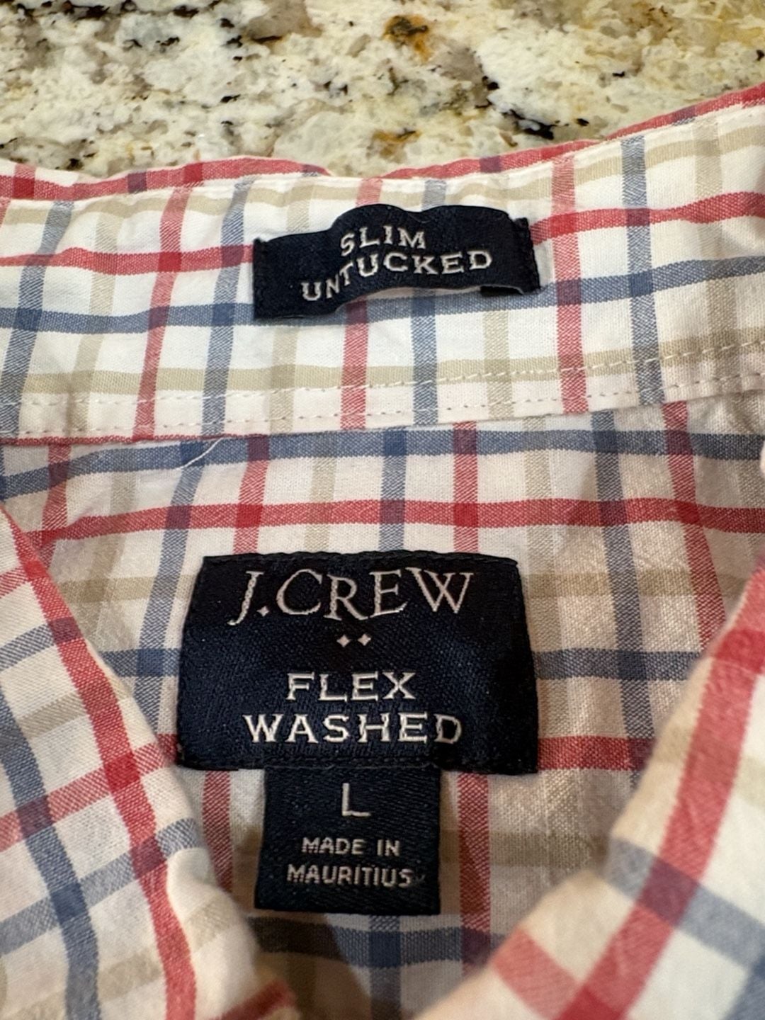 J.Crew Flex Washed Shirt Size L Red Blue Plaid Slim Untucked 3