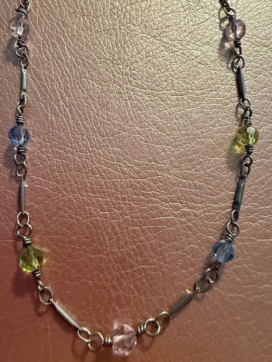 Unbranded Beaded Anklet Pastel Crystal Silver Tone Chain 5