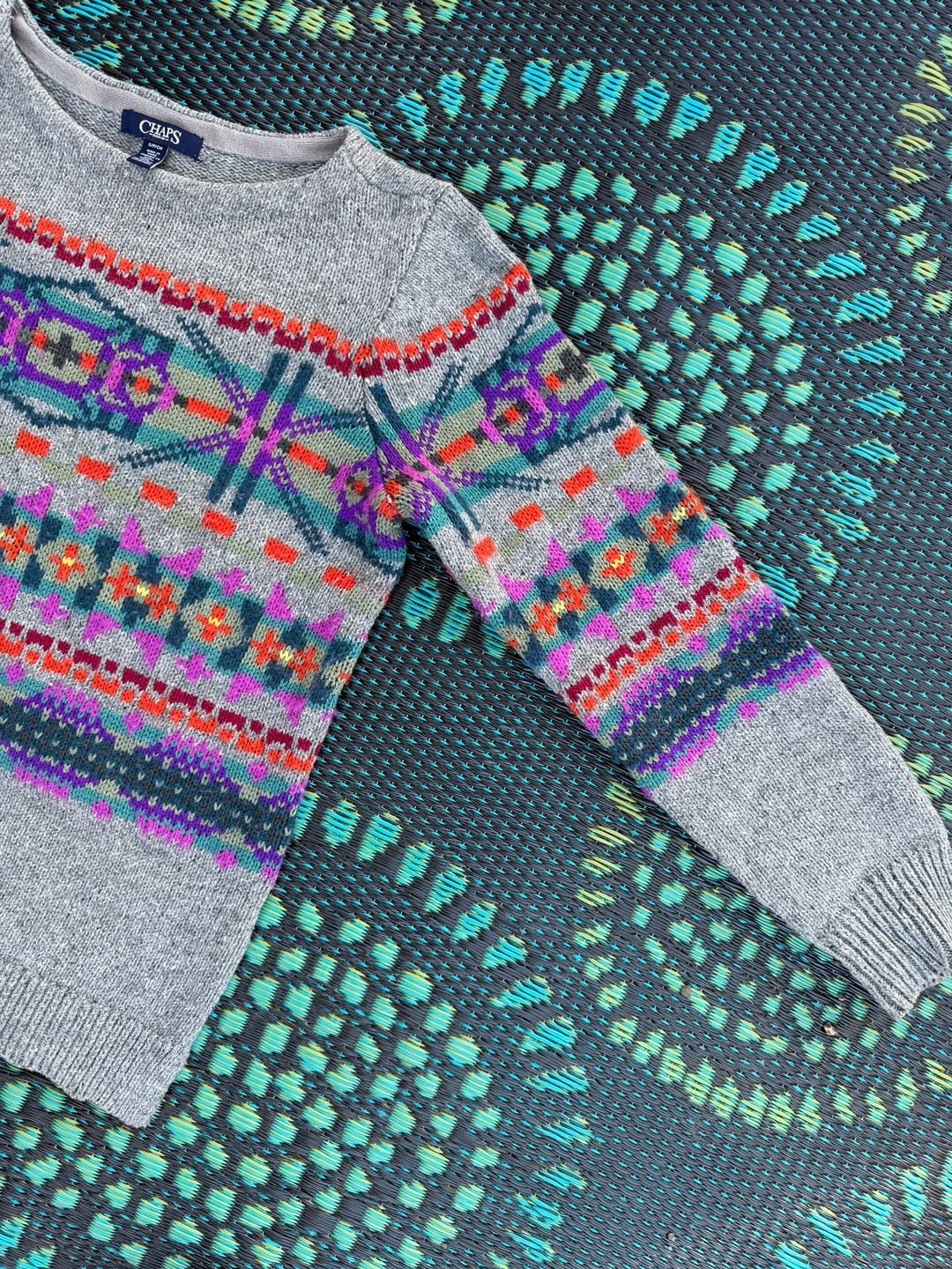 Chaps Sweater Fair Isle Knit Size S Gray Multicolored 3