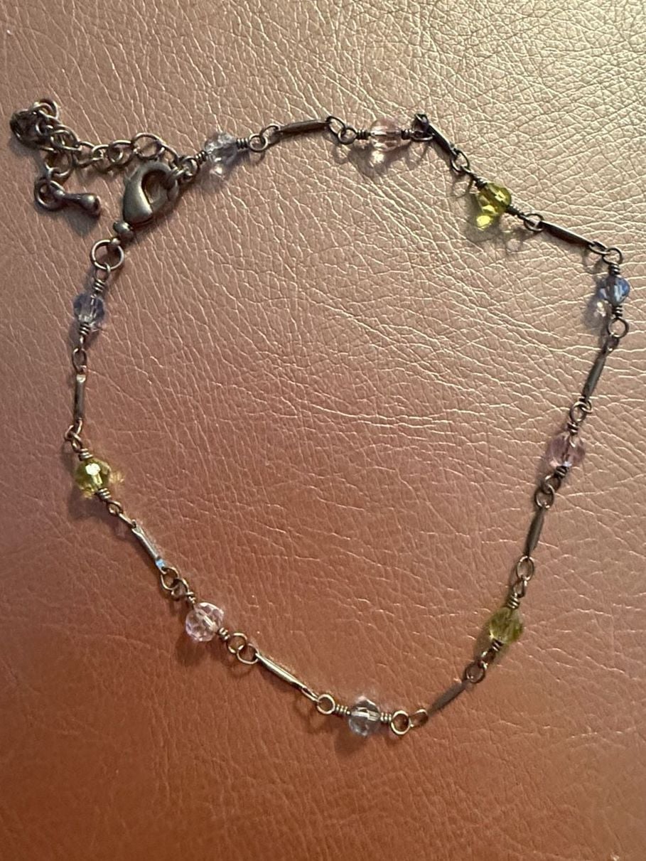 Unbranded Beaded Anklet Pastel Crystal Silver Tone Chain 2