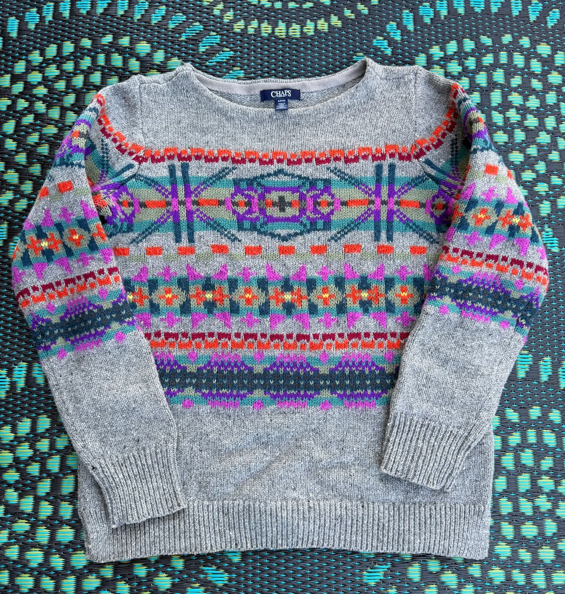 Chaps Sweater Fair Isle Knit Size S Gray Multicolored 2