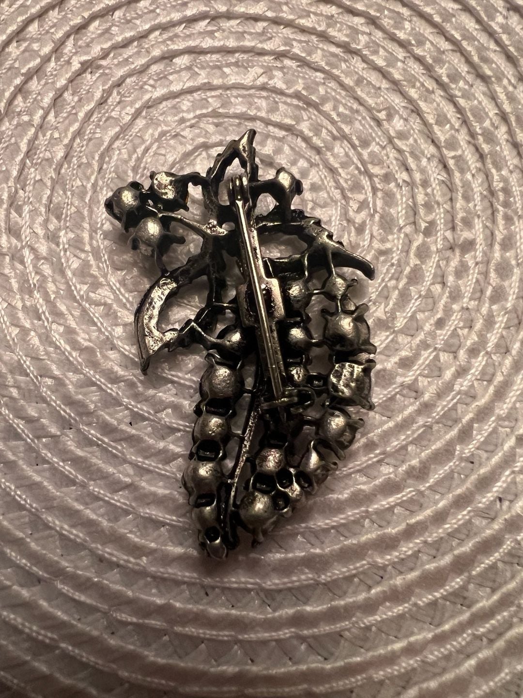 Vintage Rhinestone Fruit Leaf Cluster Pin Brooch Gunmetal Tone 5