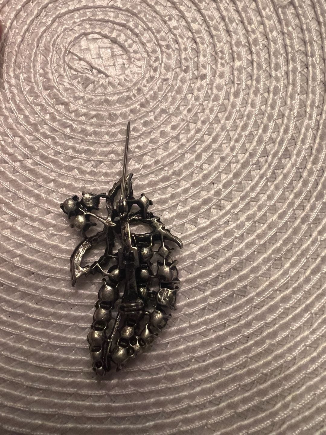 Vintage Rhinestone Fruit Leaf Cluster Pin Brooch Gunmetal Tone 6