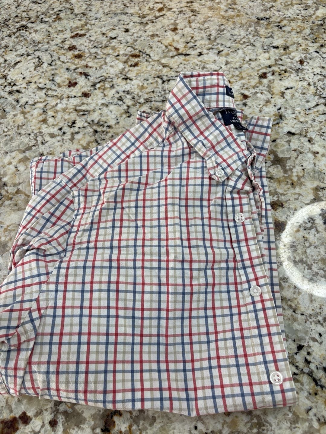 J.Crew Flex Washed Shirt Size L Red Blue Plaid Slim Untucked 8
