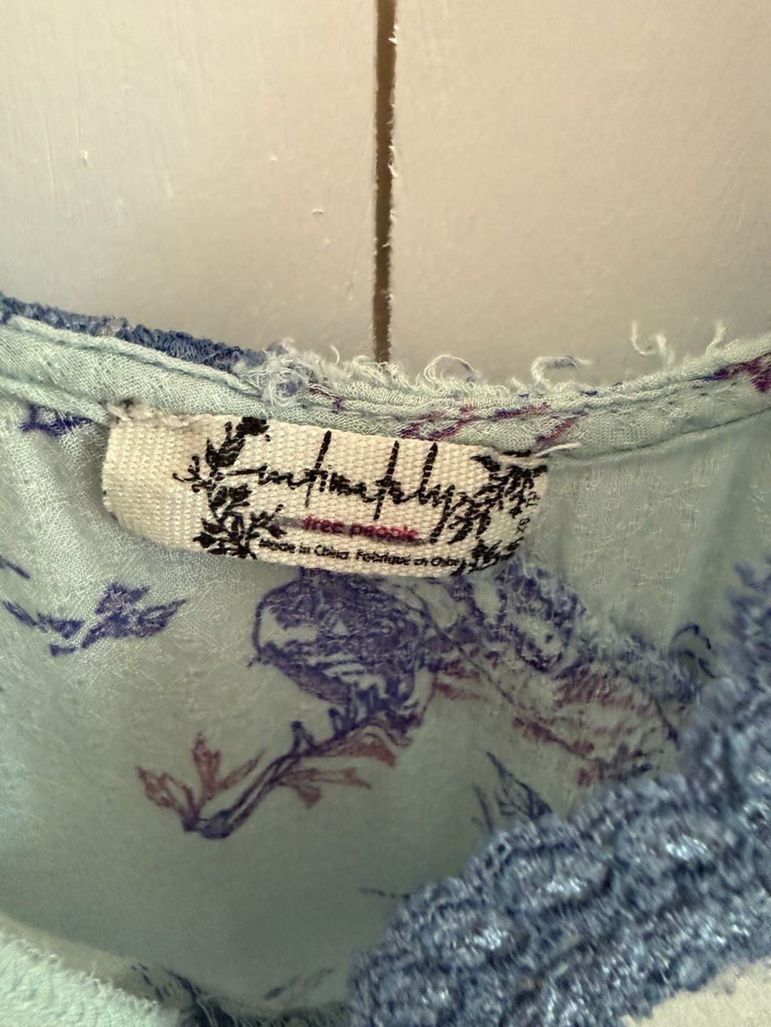Free People Camisole Dress Size XS Floral Lace Trim Blue 3