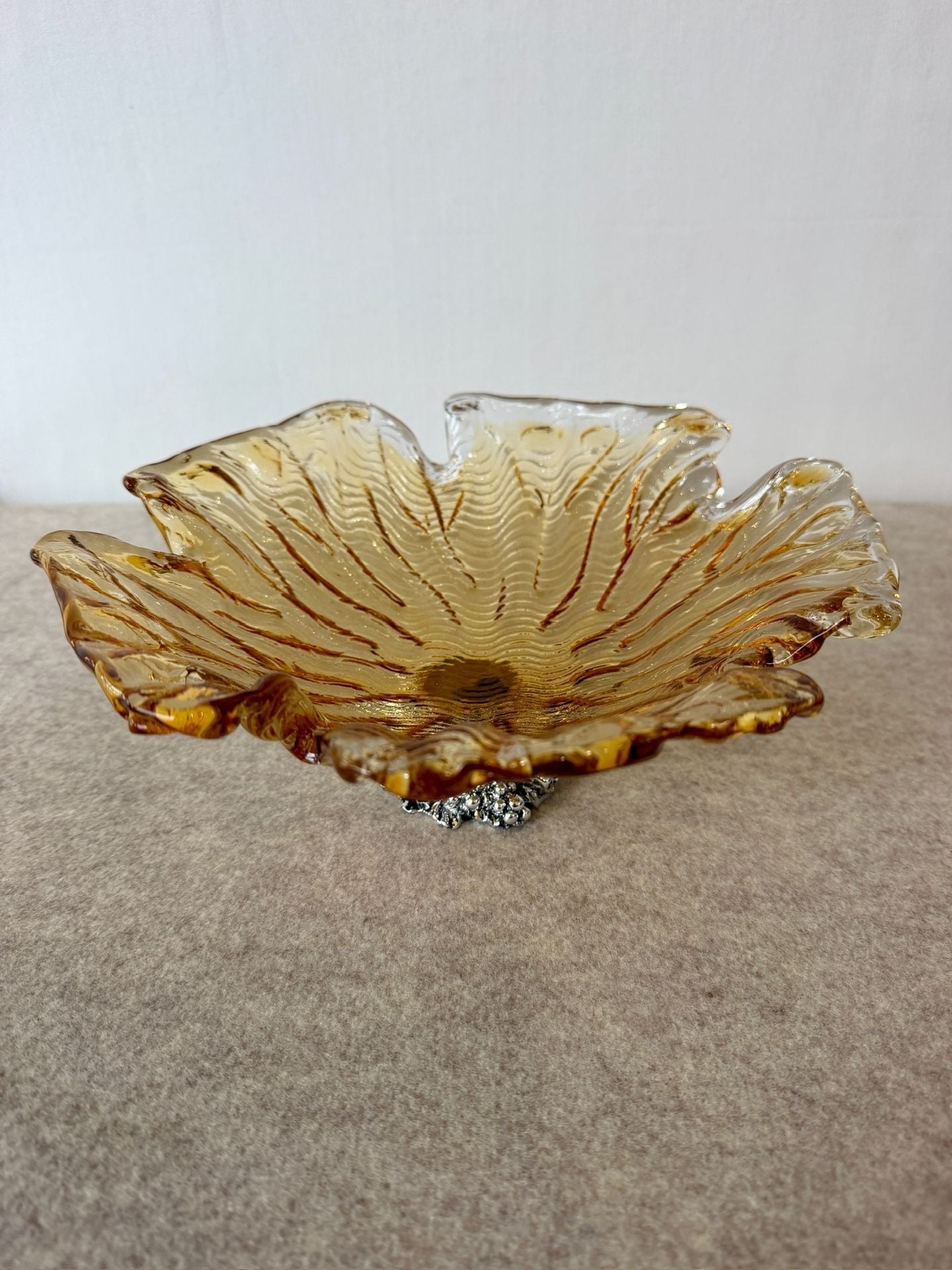 Amber Art Glass Decorative Footed Bowl #32 2