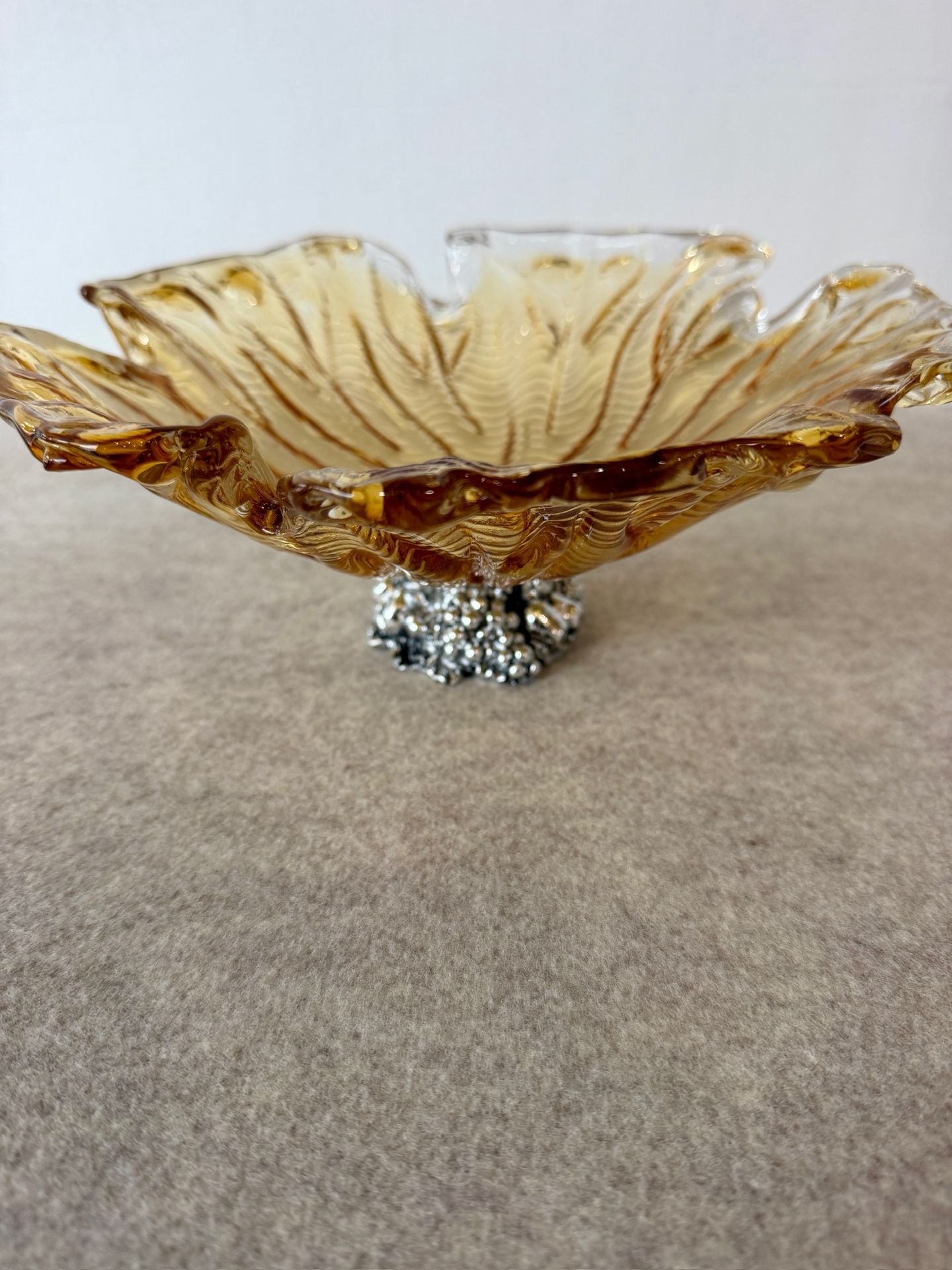 Amber Art Glass Decorative Footed Bowl #32 3