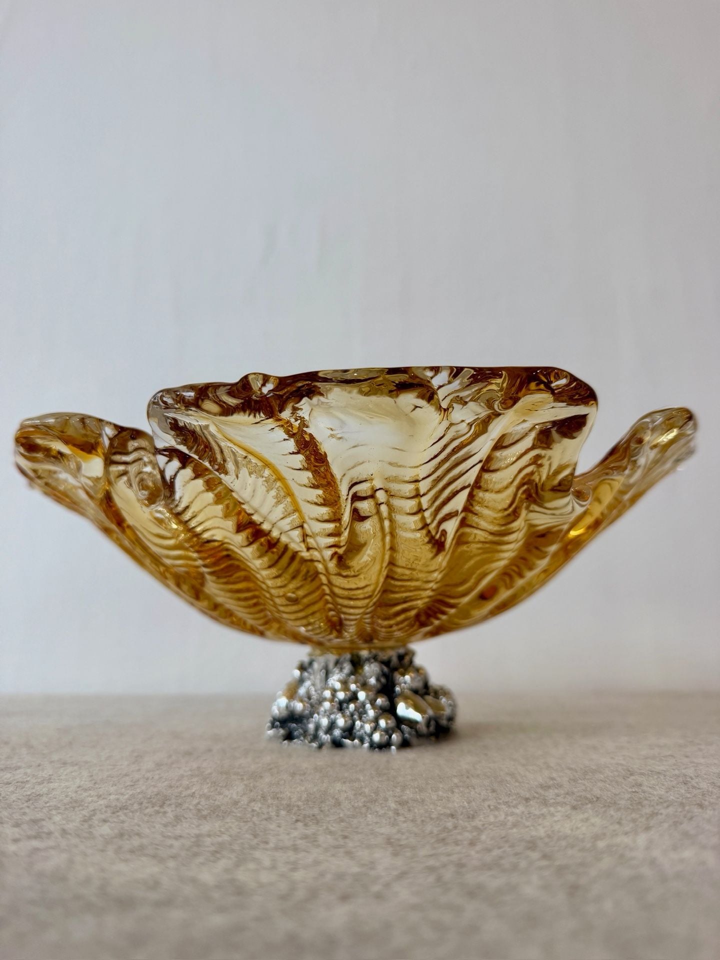 Amber Art Glass Decorative Footed Bowl #32 1