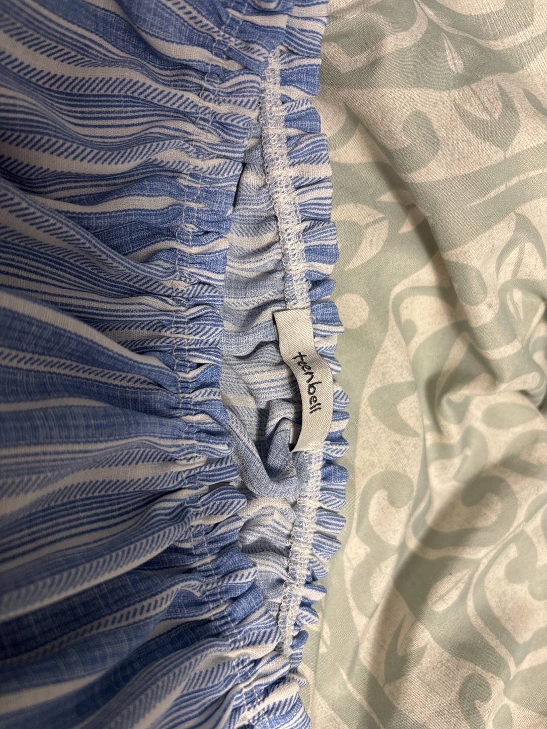 Teenbell Off Shoulder Striped Tie Front Crop Top Blue White 2