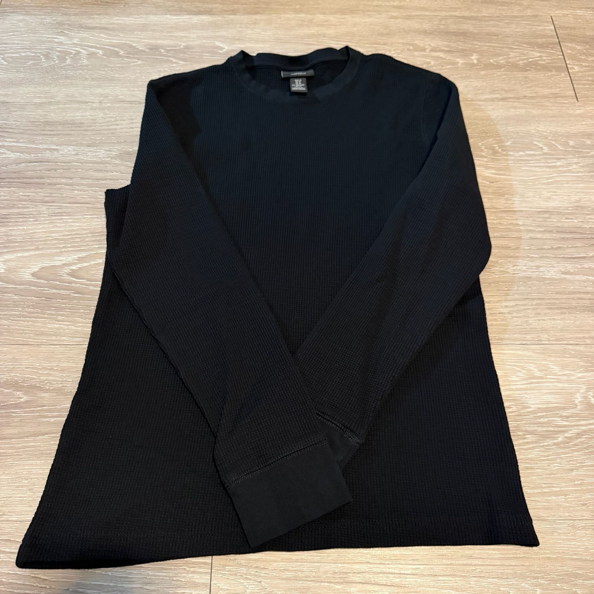 H&M Waffle Knit Thermal Long Sleeve Shirt Size M Black 1