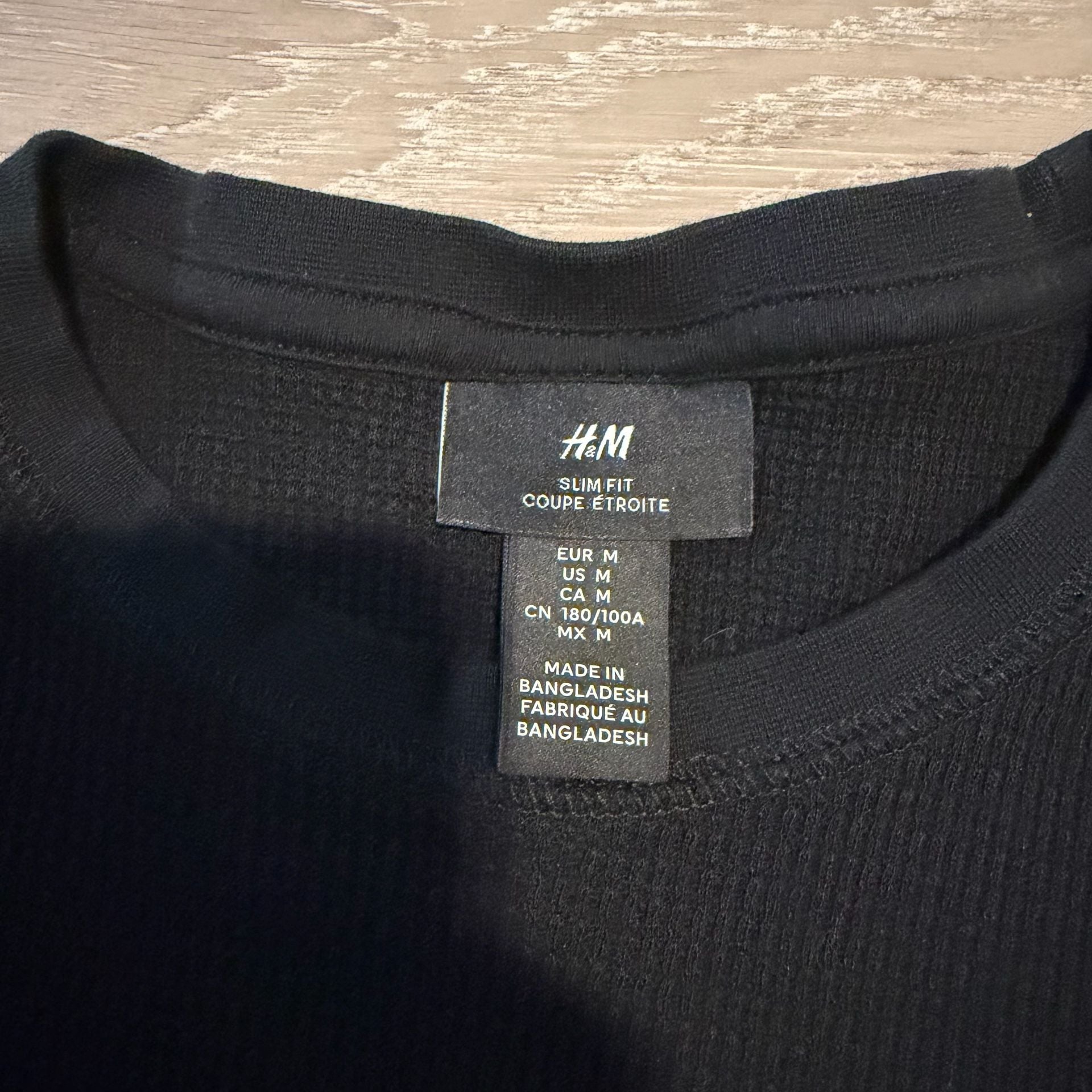 H&M Waffle Knit Thermal Long Sleeve Shirt Size M Black 2
