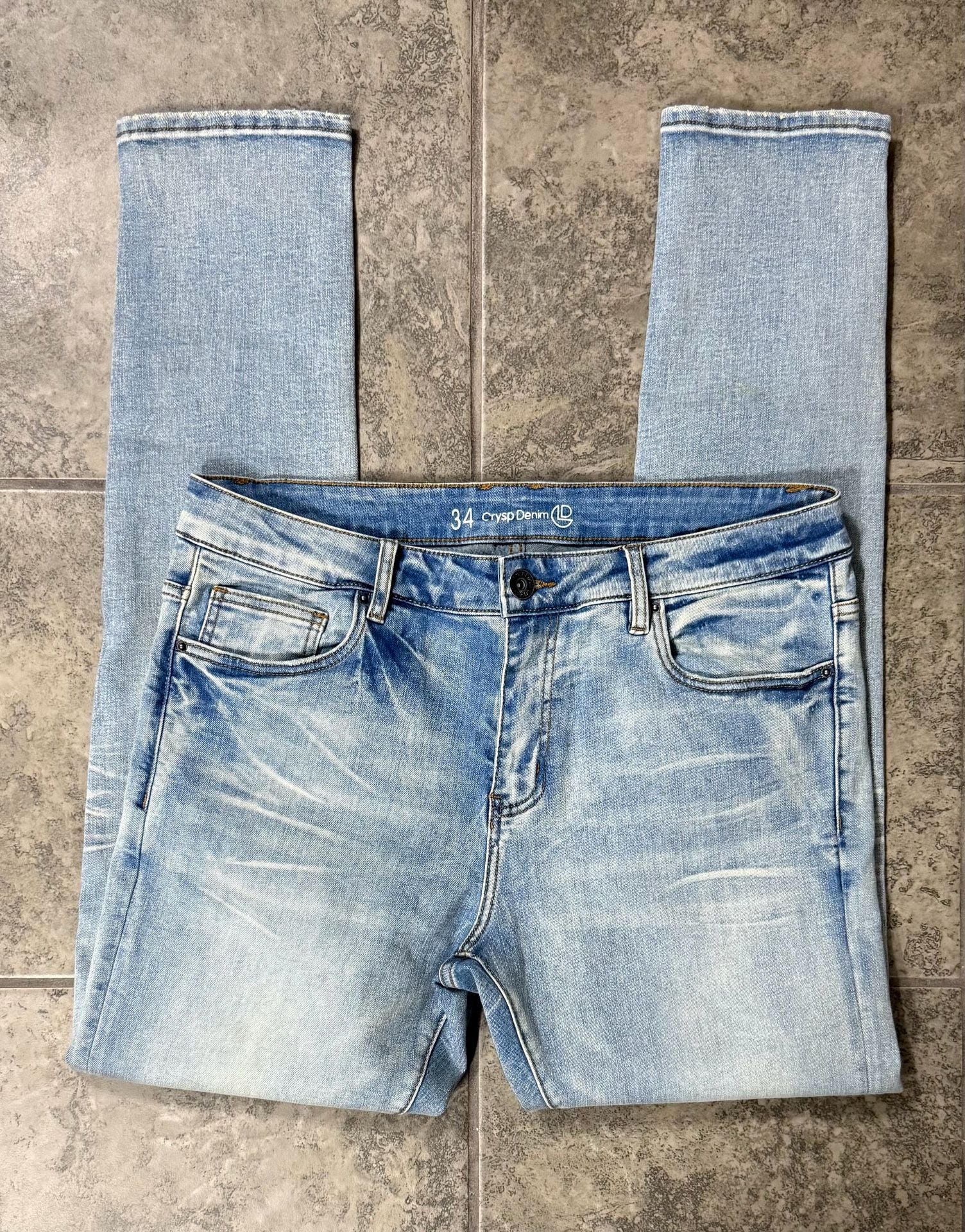 Crysp Denim Skinny Jeans Size 34 Light Wash Distressed 4
