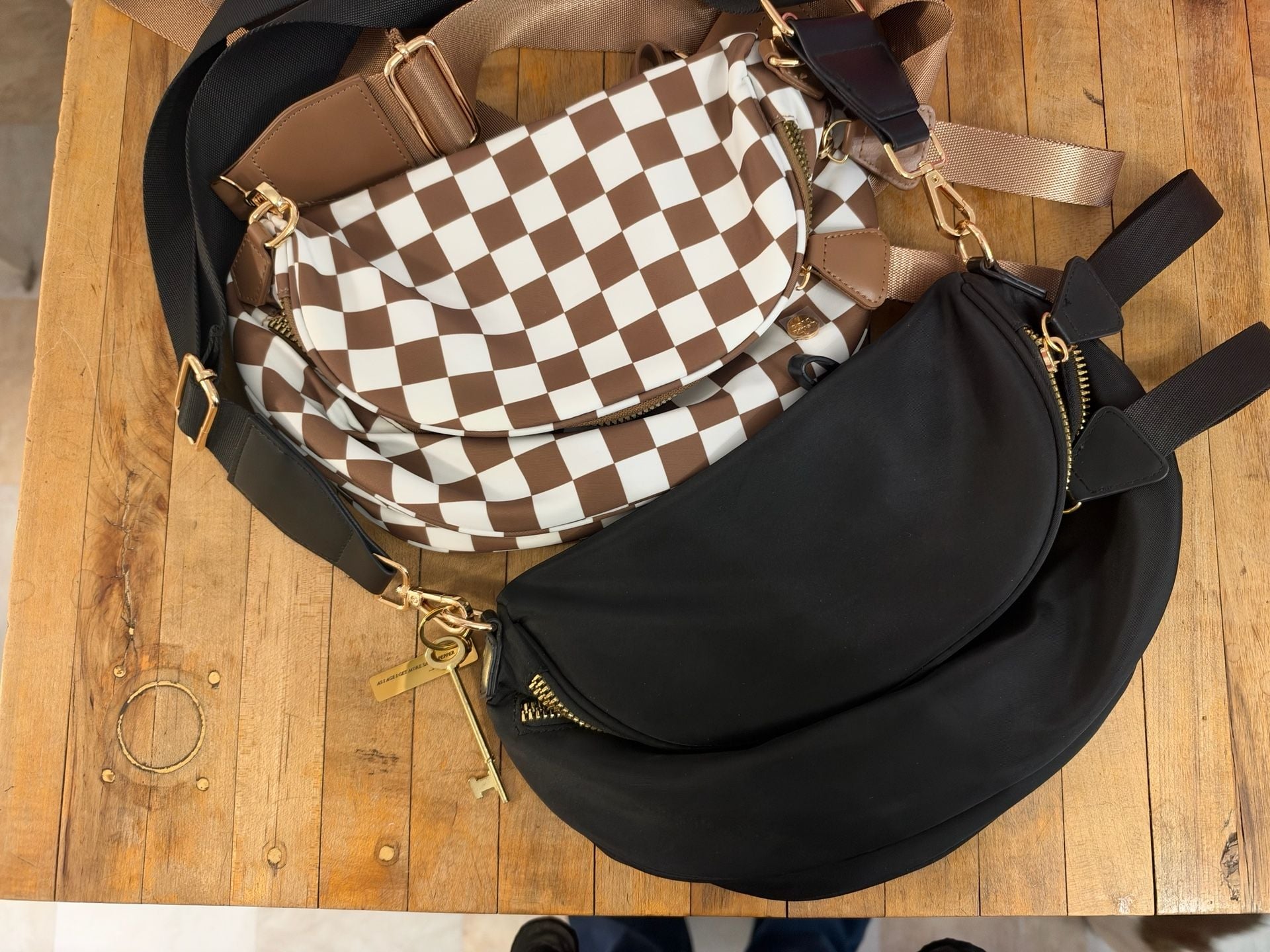 Bag Set Black and Brown Checker Nylon Crossbody (calpek dumpling, gold blush, etc) 1