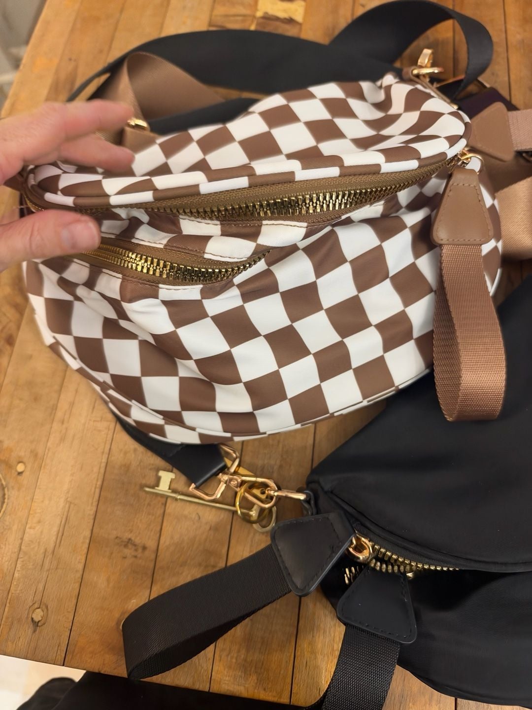 Bag Set Black and Brown Checker Nylon Crossbody (calpek dumpling, gold blush, etc) 3