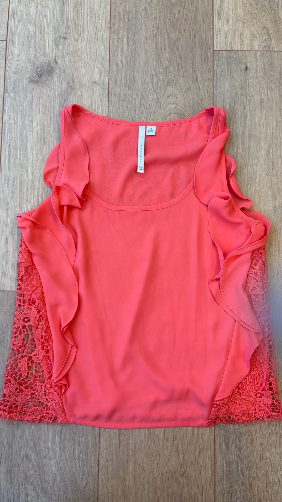 LC Lauren Conrad Ruffle Lace Tank Top Size XS Coral 3