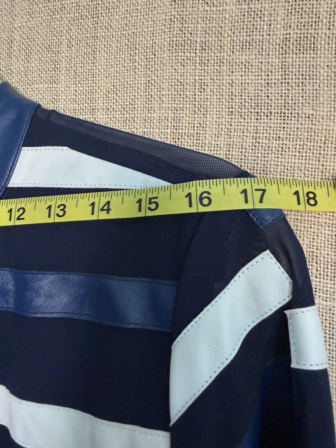 Chico's Travelers Faux Leather Trim Zip Jacket Size 2 Blue White 6