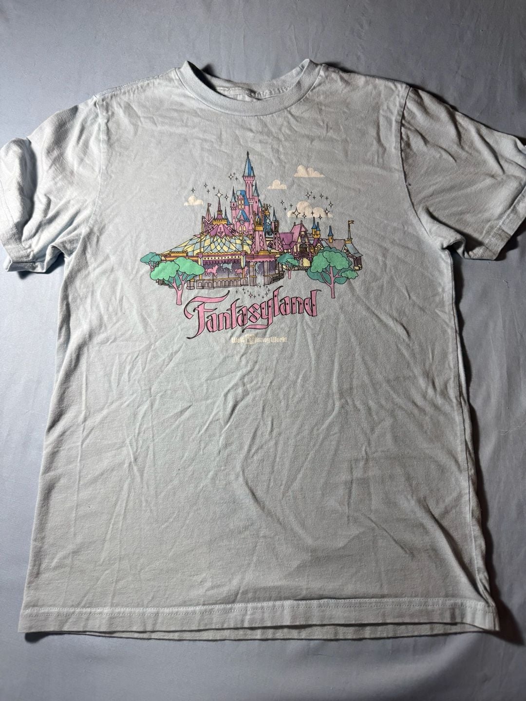Disney Parks Fantasyland Castle T-Shirt Light Blue Graphic Tee 2