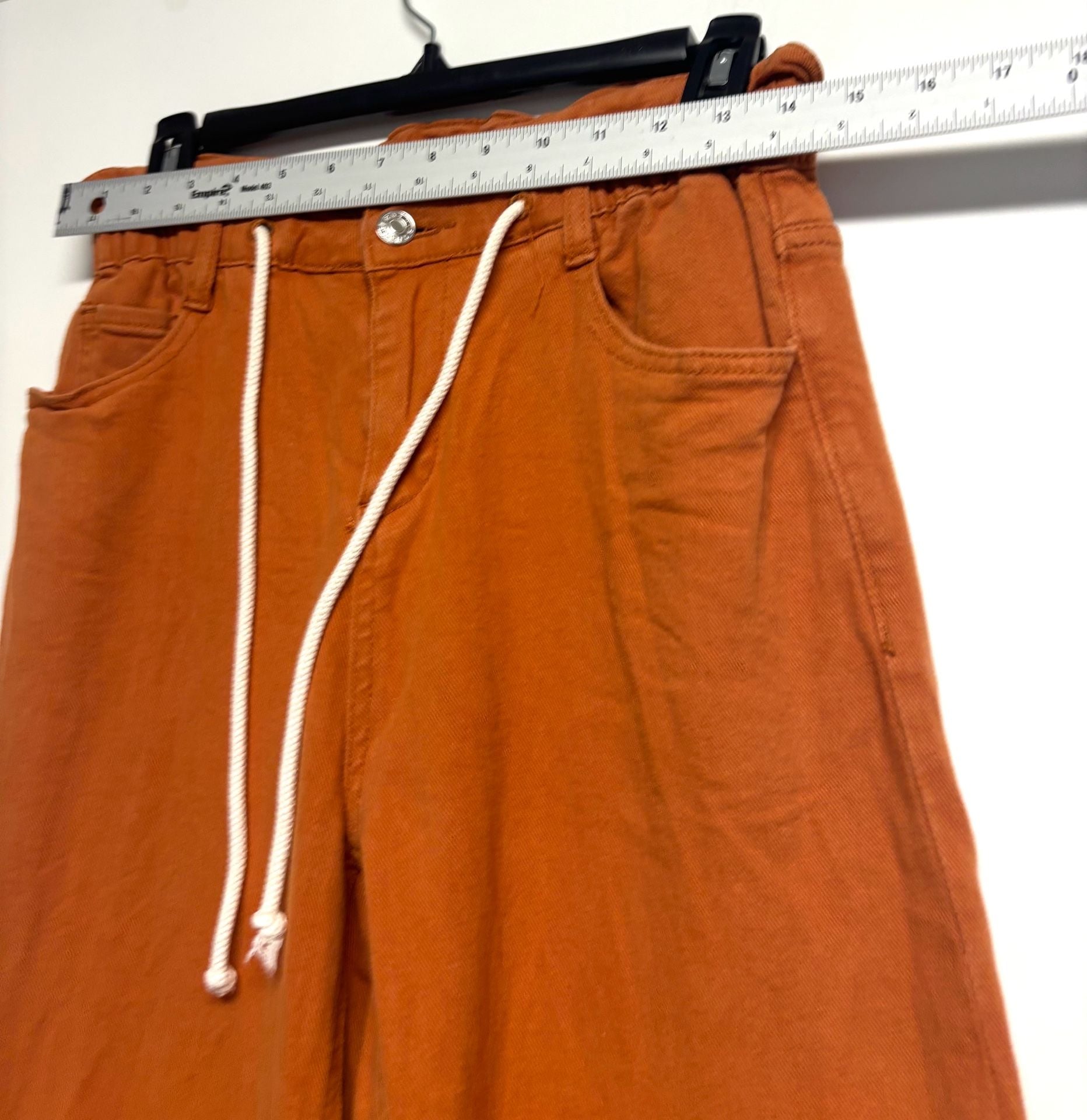 Womens Orange Pants Size S High Rise Drawstring Wide Leg 4
