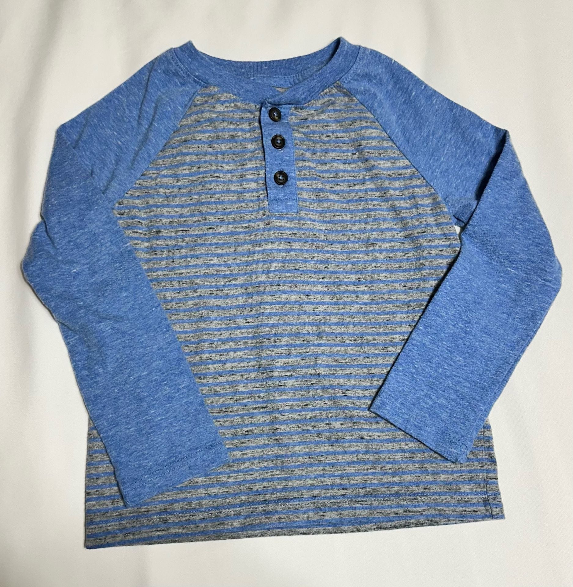 Falls Creek Kids Henley Shirt Size 4T Blue Gray Striped Long Sleeve 2