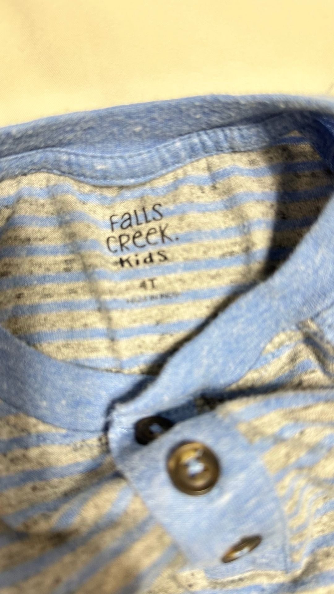 Falls Creek Kids Henley Shirt Size 4T Blue Gray Striped Long Sleeve 4